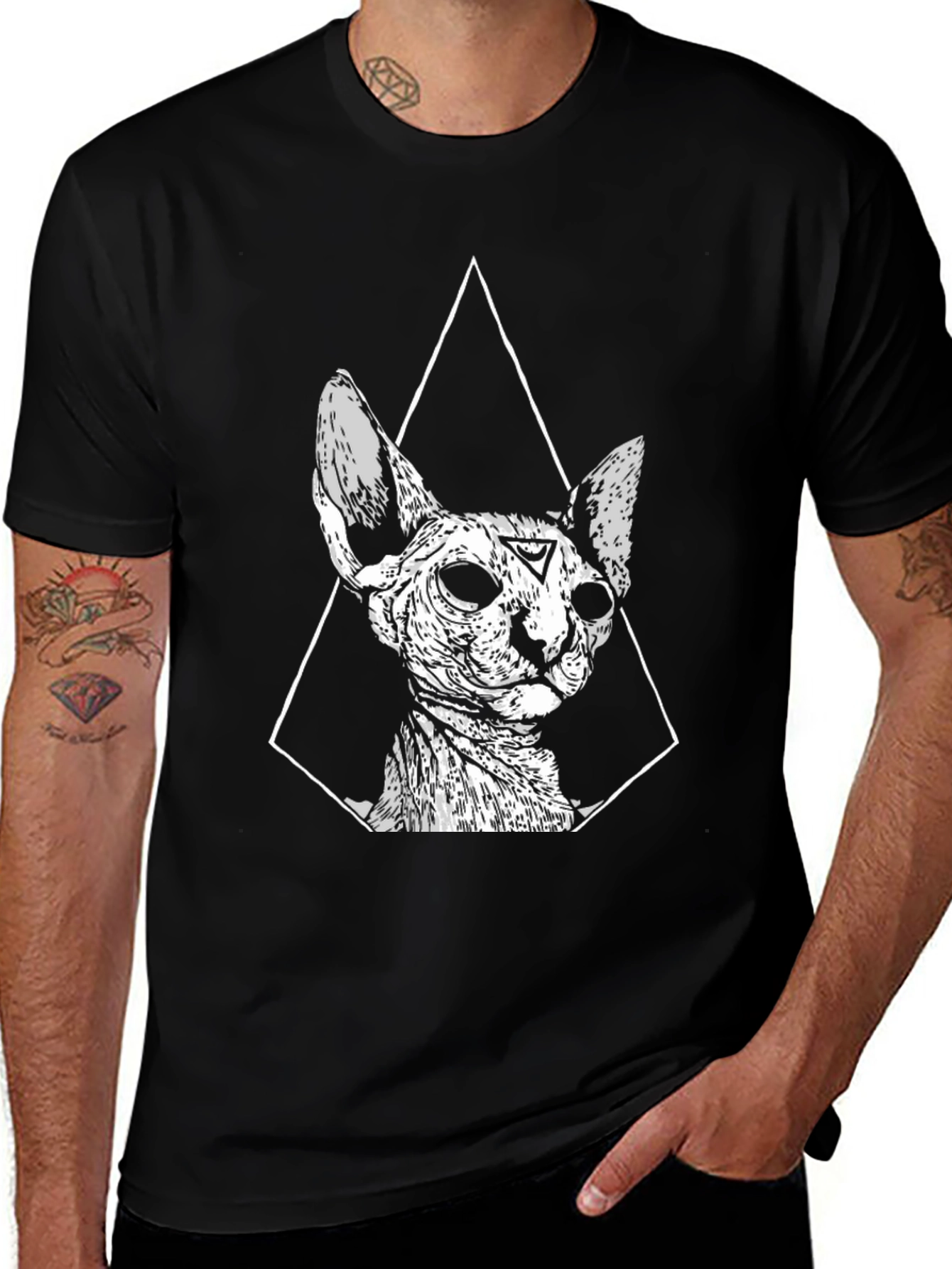 Occult Cat Graphic Tee - Stylish Black T-Shirt