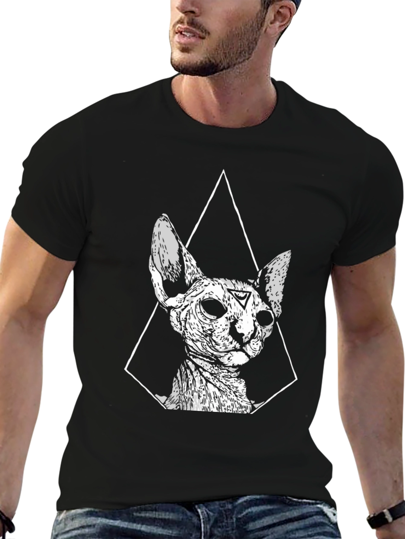 Occult Cat Graphic Tee - Stylish Black T-Shirt