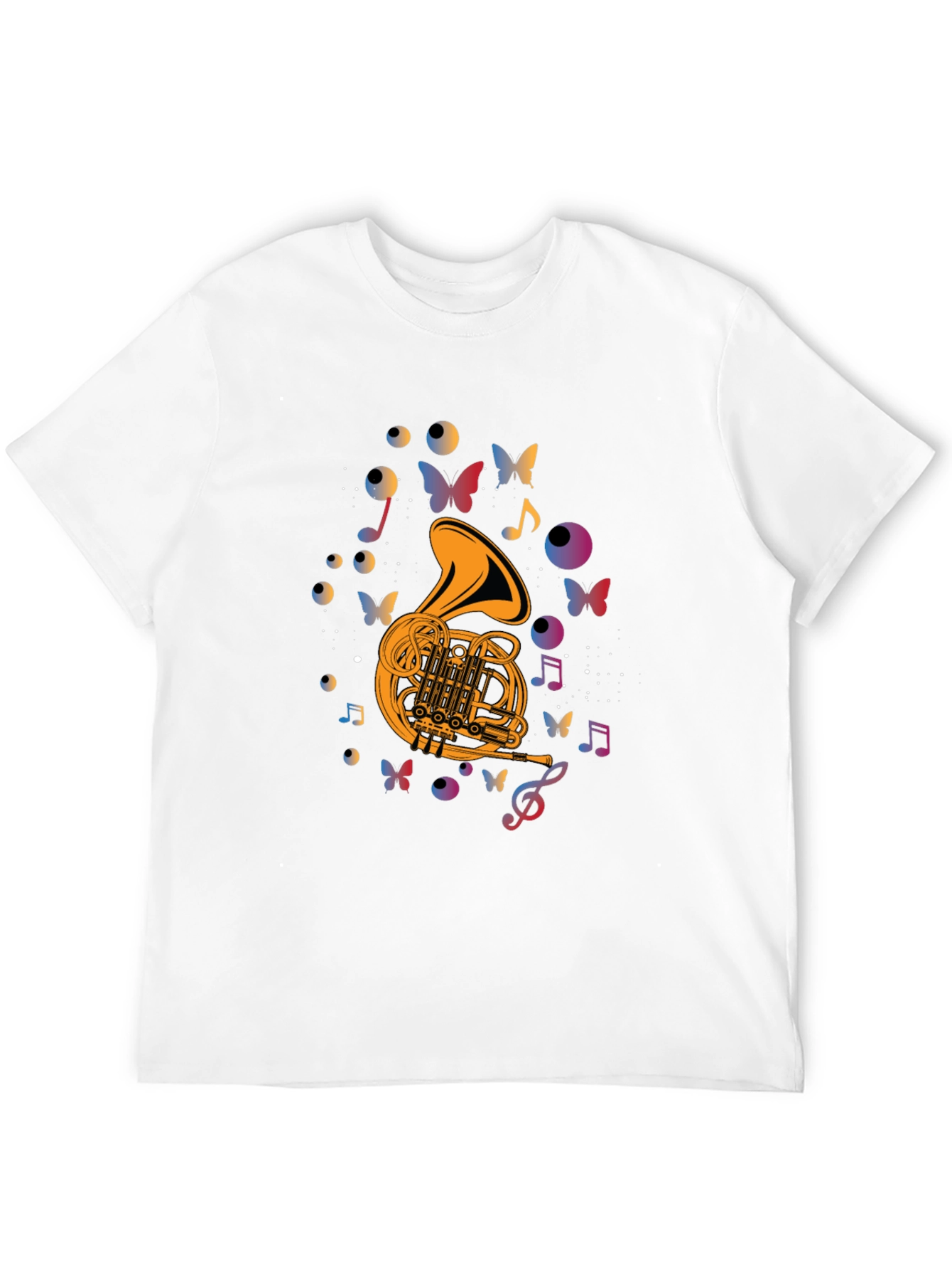 Musical French Horn T-Shirt - Artistic Butterfly Design