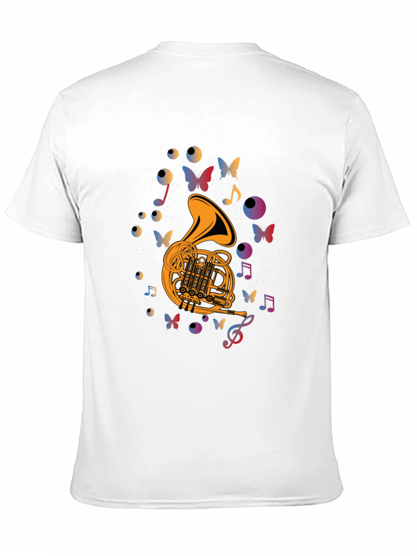 Musical French Horn T-Shirt - Artistic Butterfly Design