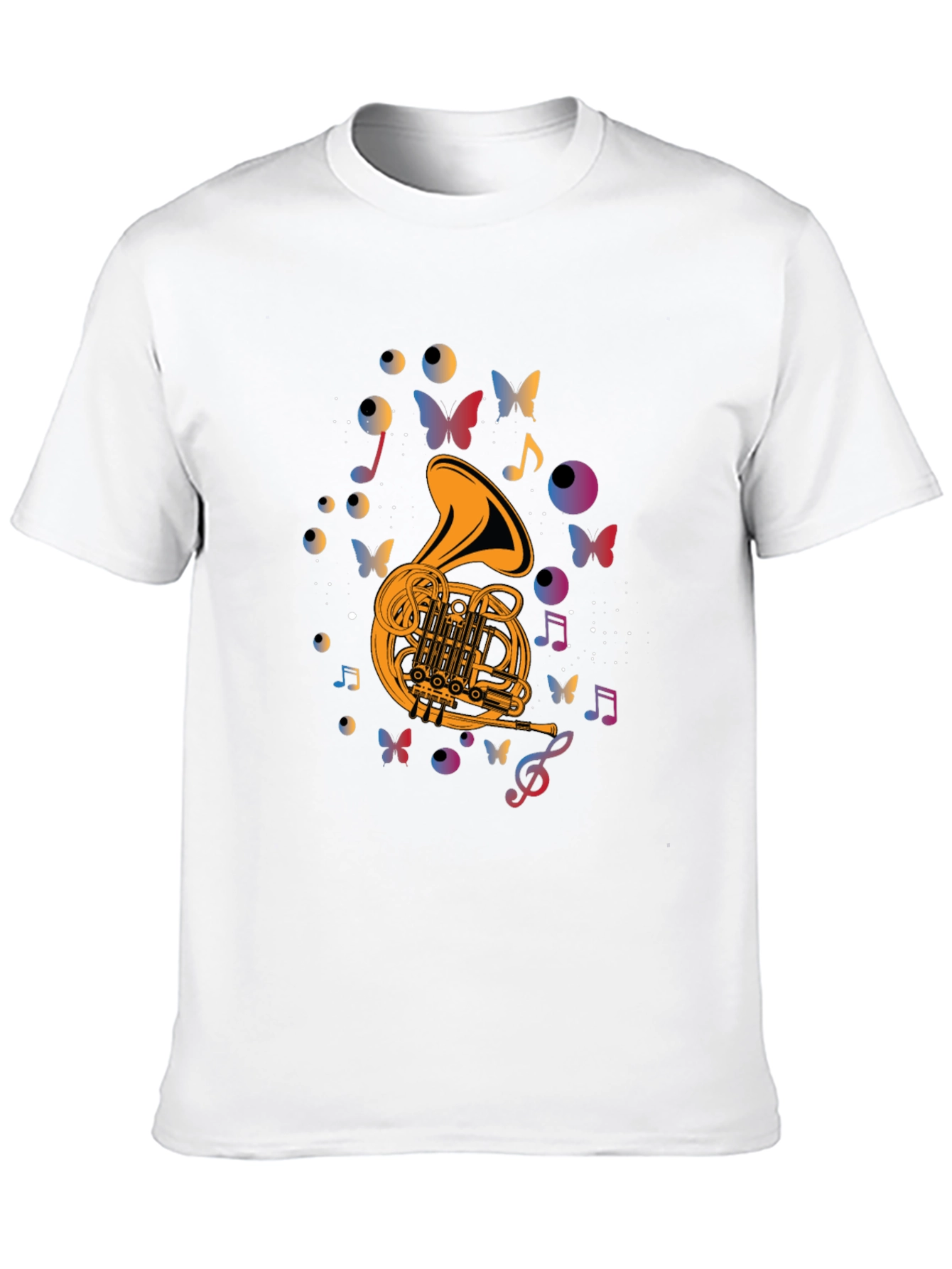 Musical French Horn T-Shirt - Artistic Butterfly Design
