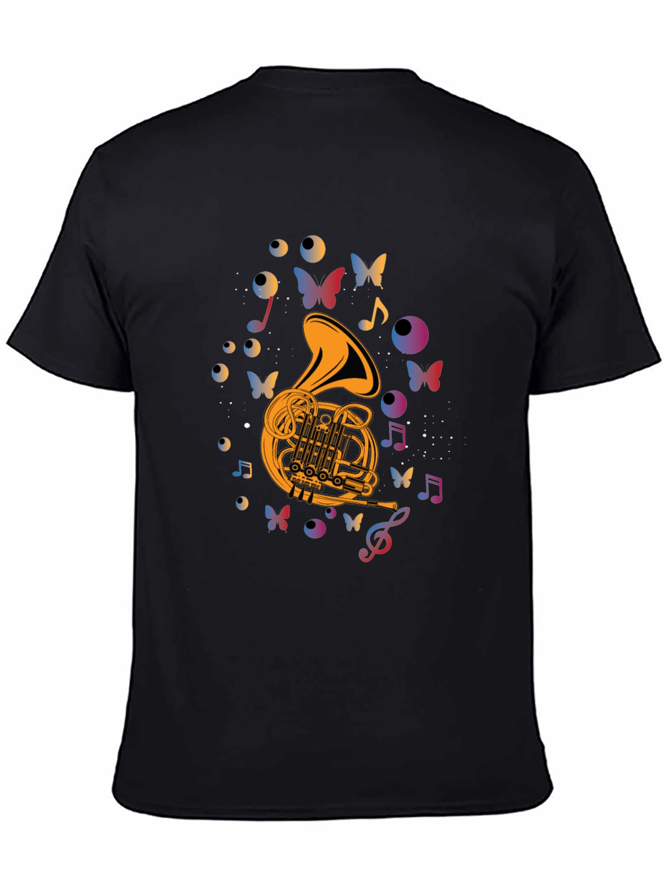 Musical French Horn T-Shirt - Artistic Butterfly Design