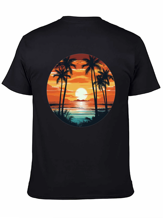 Sunset Palm Tree Graphic Tee - Beach Vibes