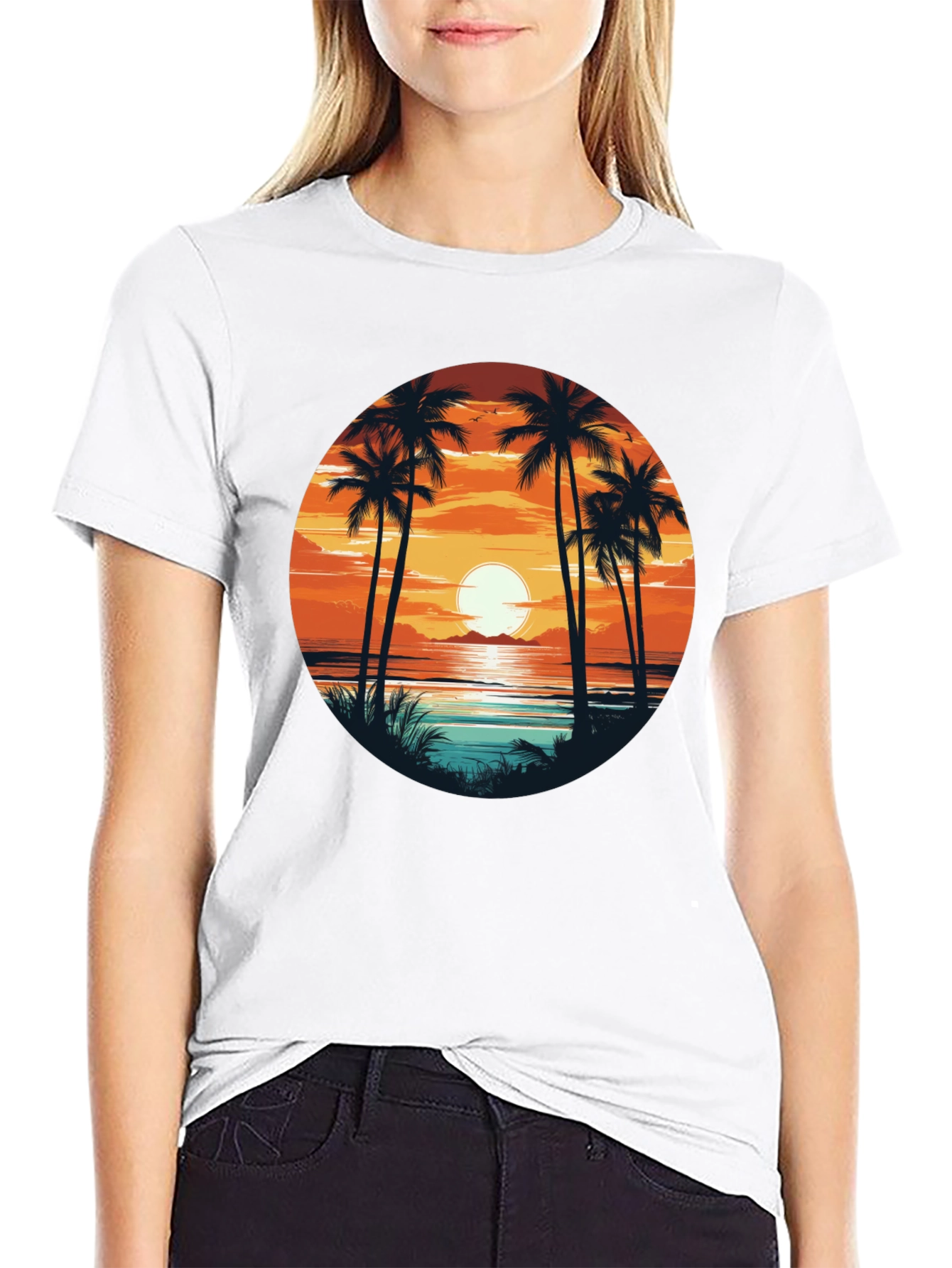 Sunset Palm Tree Graphic Tee - Beach Vibes