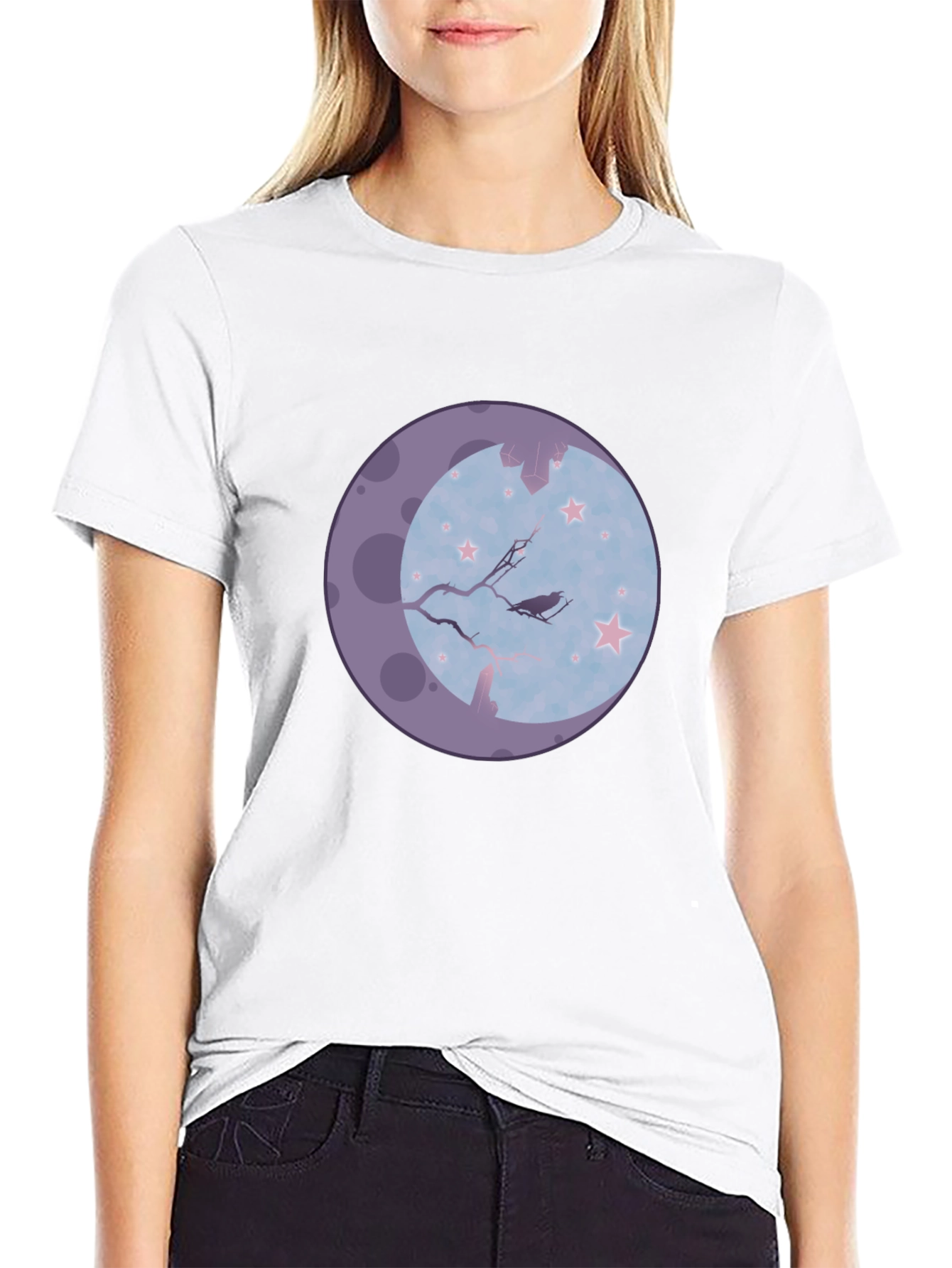 Raven Moon Graphic Tee - Black Cotton Blend T-Shirt