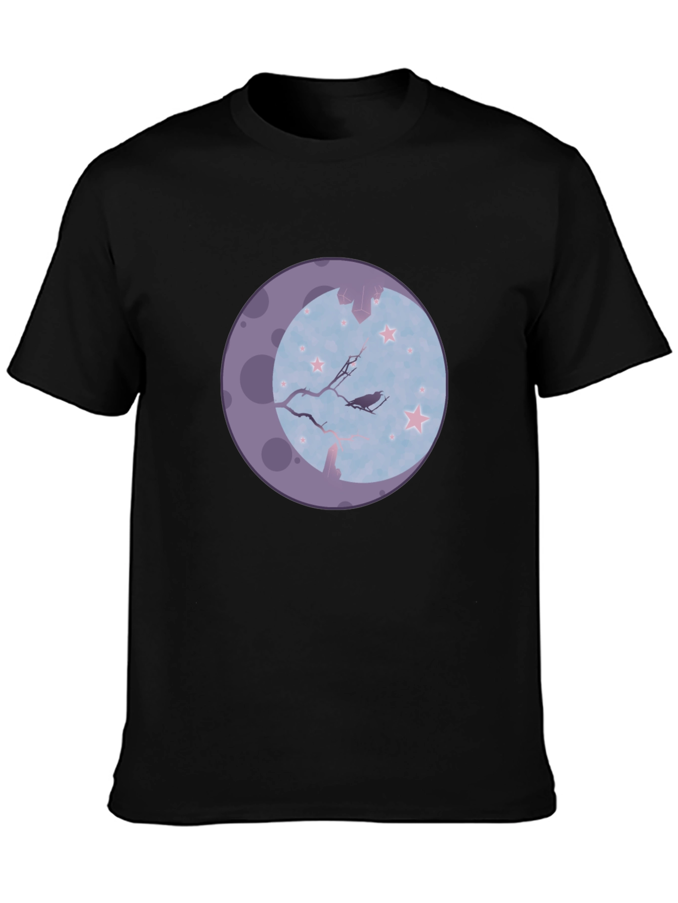 Raven Moon Graphic Tee - Black Cotton Blend T-Shirt