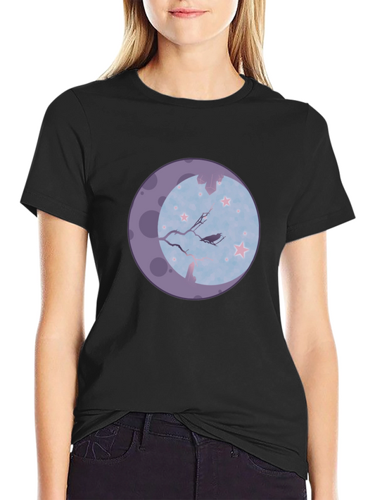 Raven Moon Graphic Tee - Black Cotton Blend T-Shirt