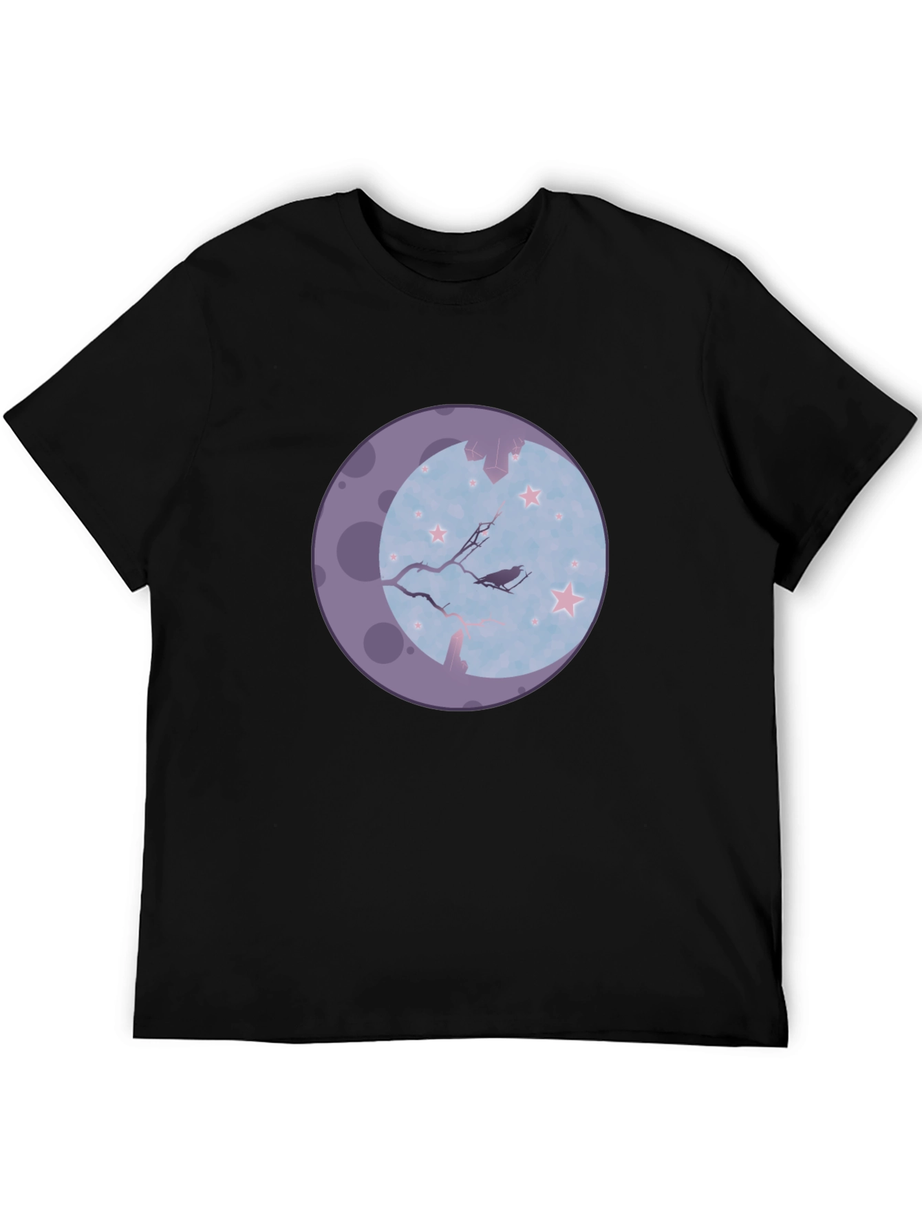 Raven Moon Graphic Tee - Black Cotton Blend T-Shirt