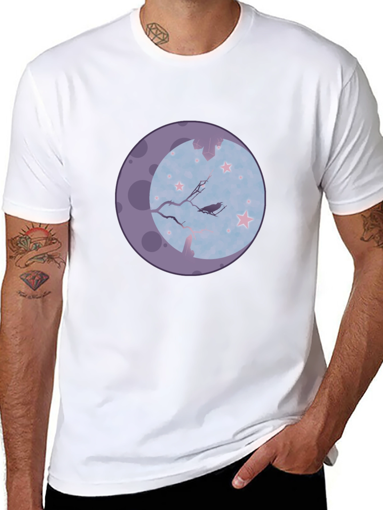 Raven Moon Graphic Tee - Black Cotton Blend T-Shirt