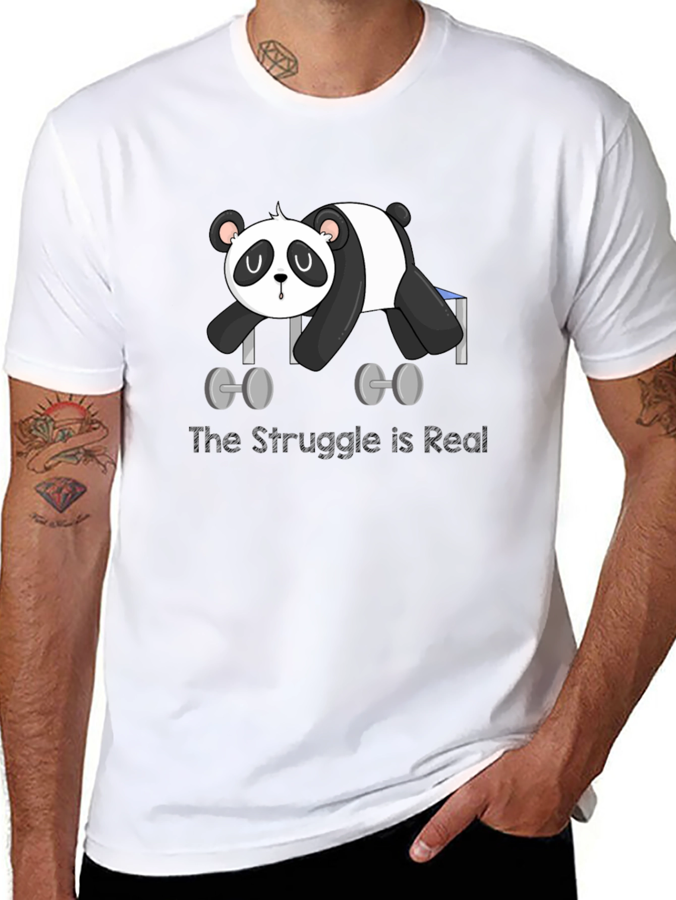 Funny Panda Lifting Weights Graphic T-Shirt