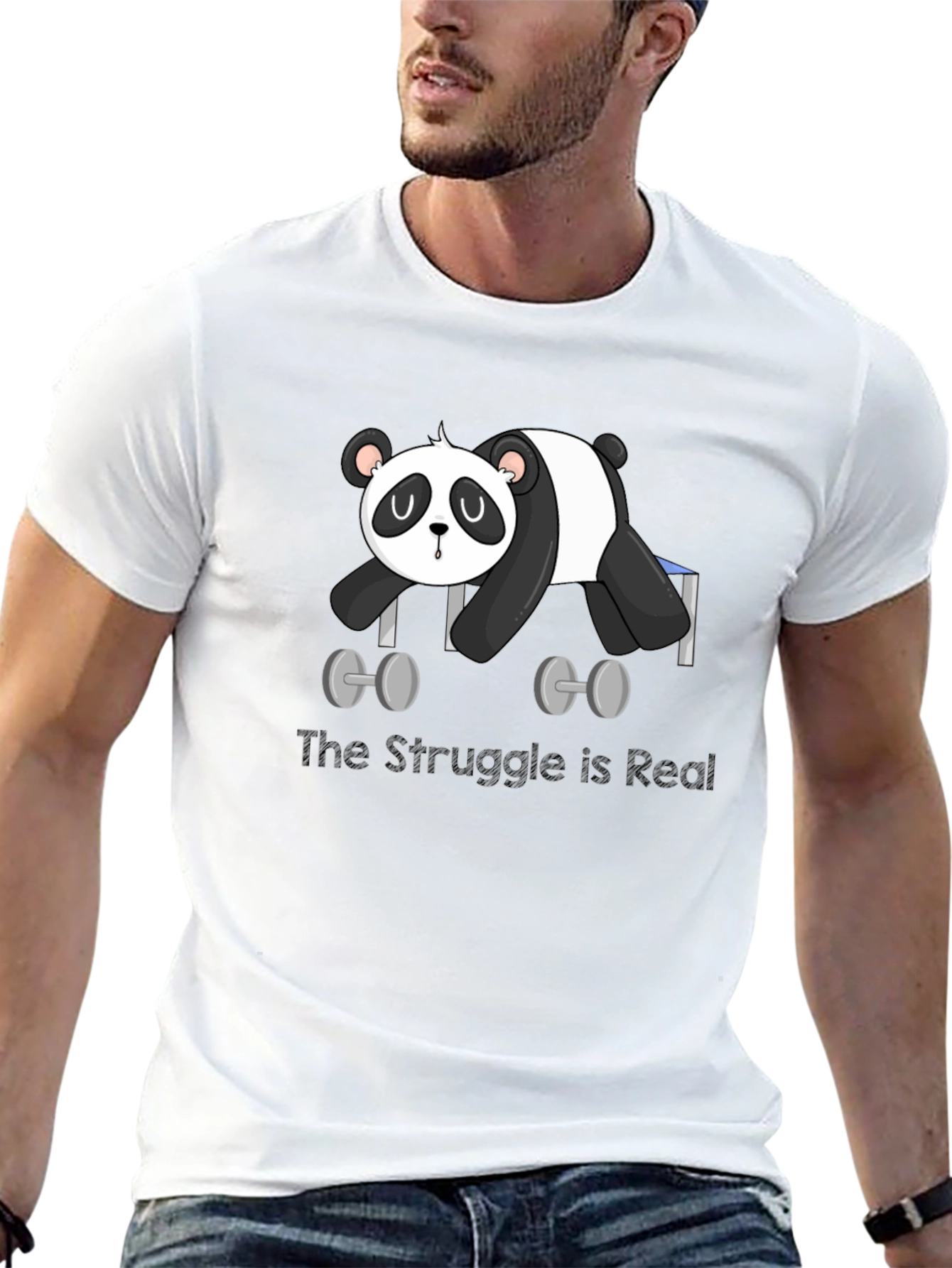 Funny Panda Lifting Weights Graphic T-Shirt