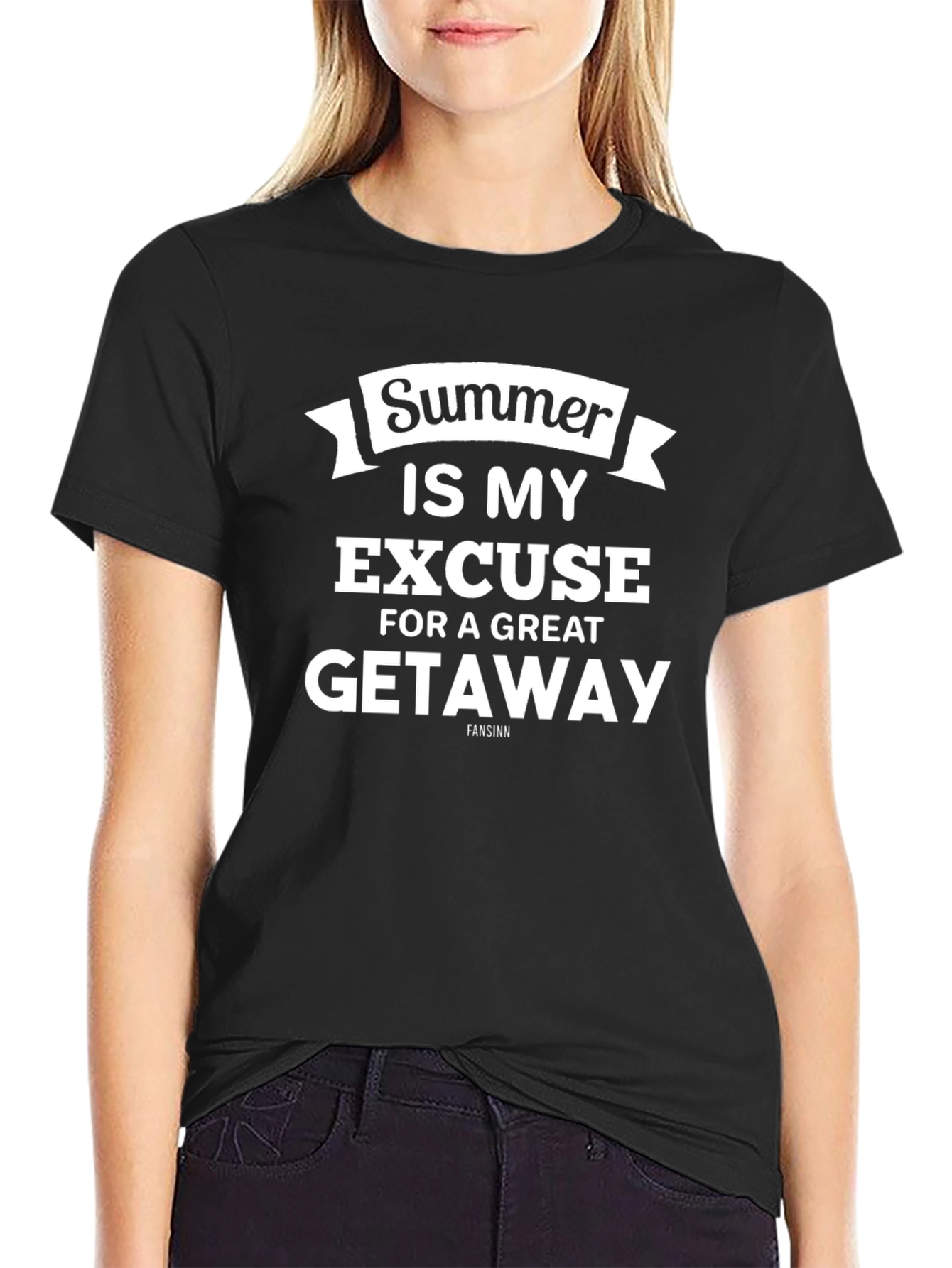 Summer Getaway Graphic Tee - Black Cotton T-Shirt