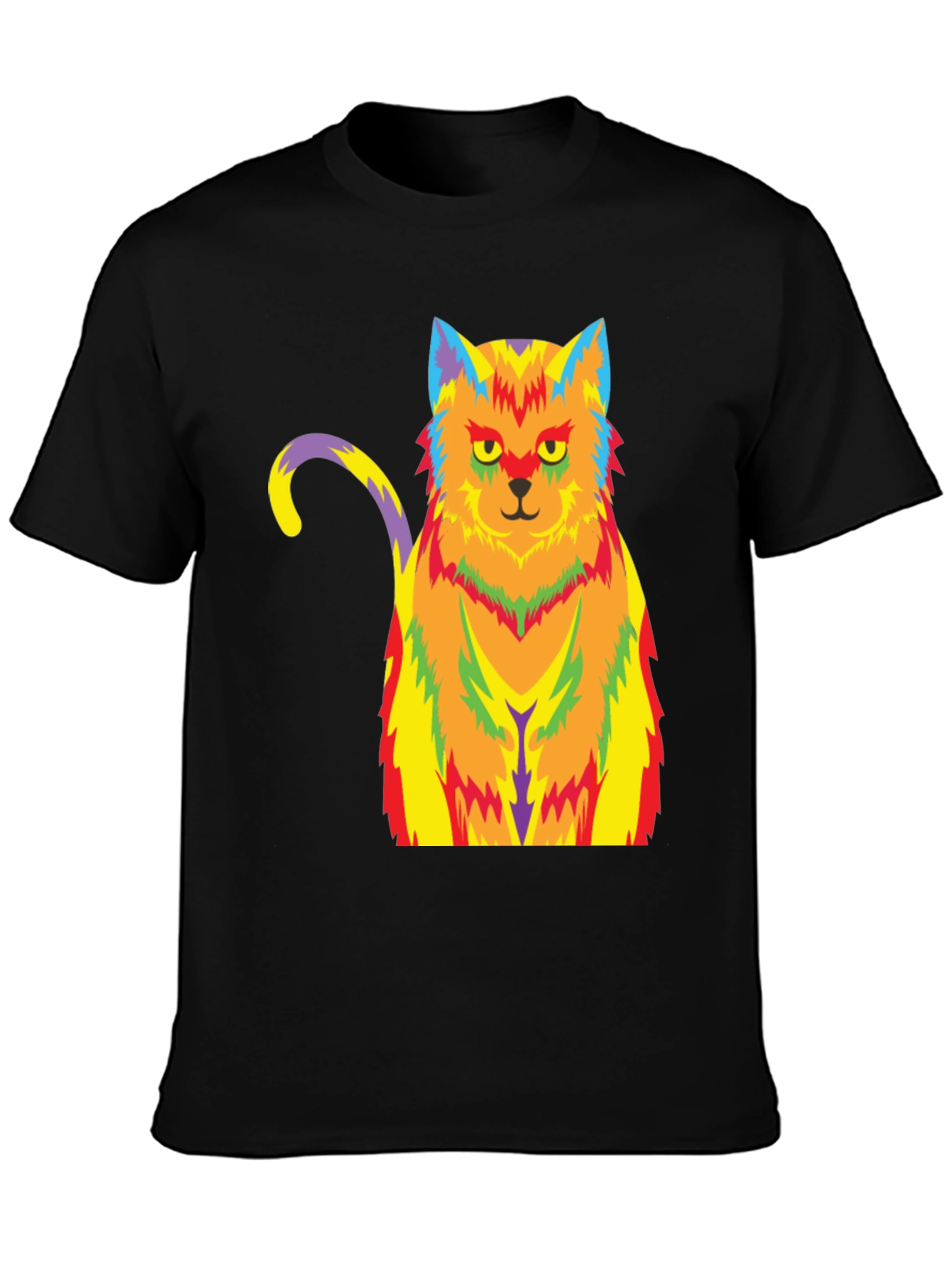 Psychedelic Cat Graphic Tee - Unisex Black T-Shirt
