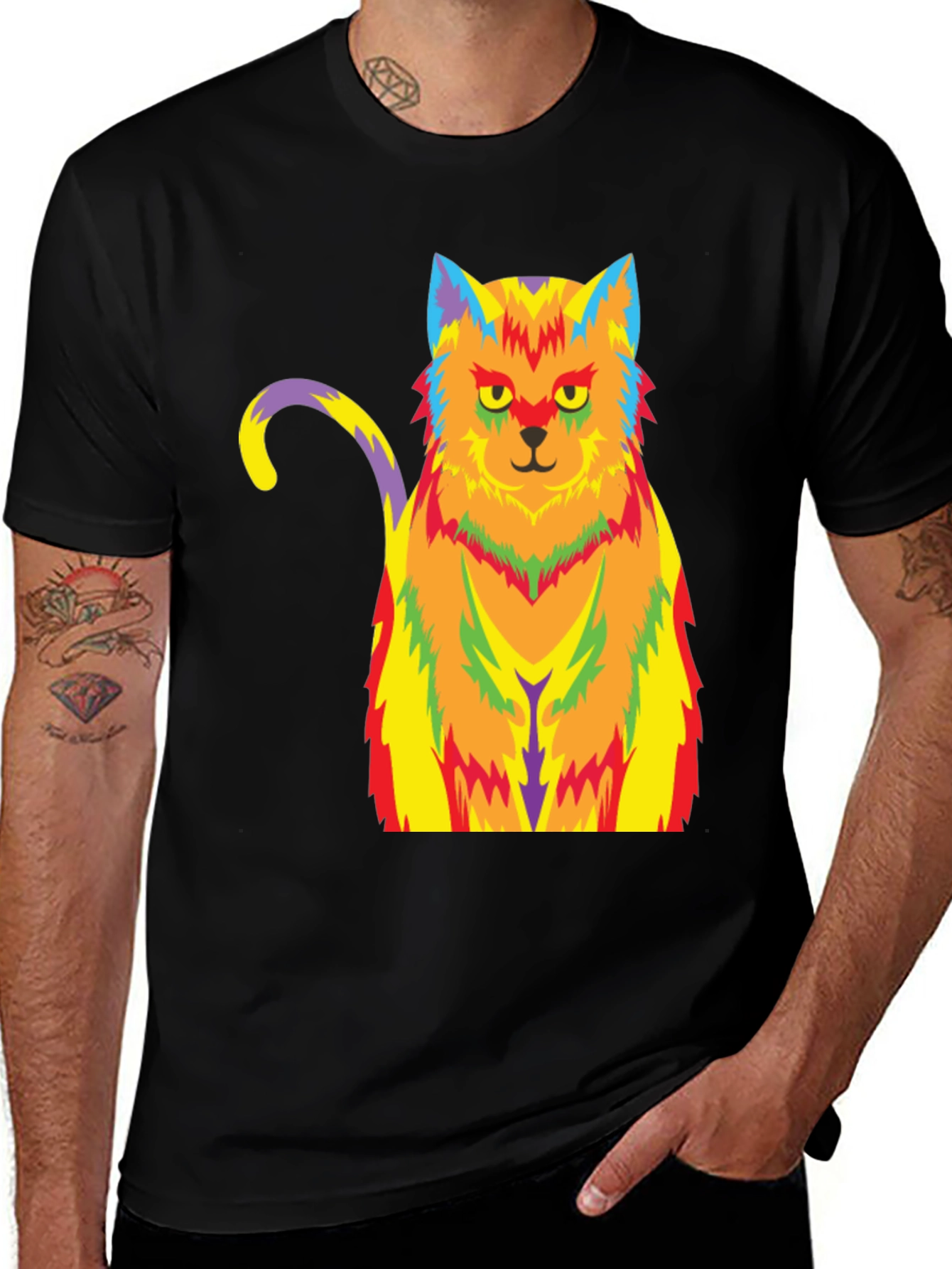 Psychedelic Cat Graphic Tee - Unisex Black T-Shirt