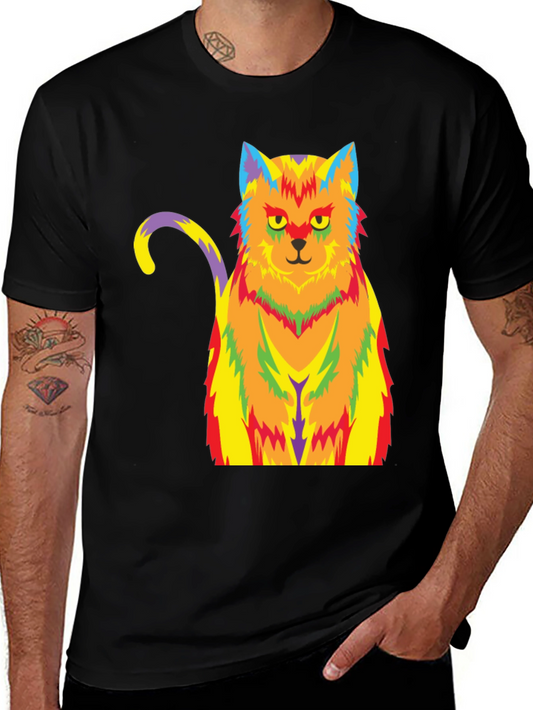 Psychedelic Cat Graphic Tee - Unisex Black T-Shirt