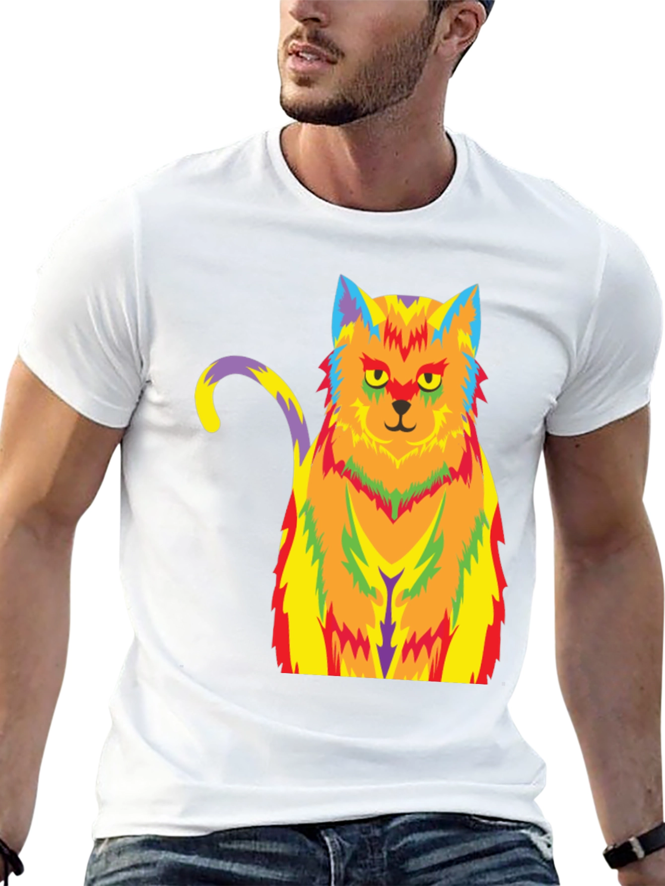 Psychedelic Cat Graphic Tee - Unisex Black T-Shirt