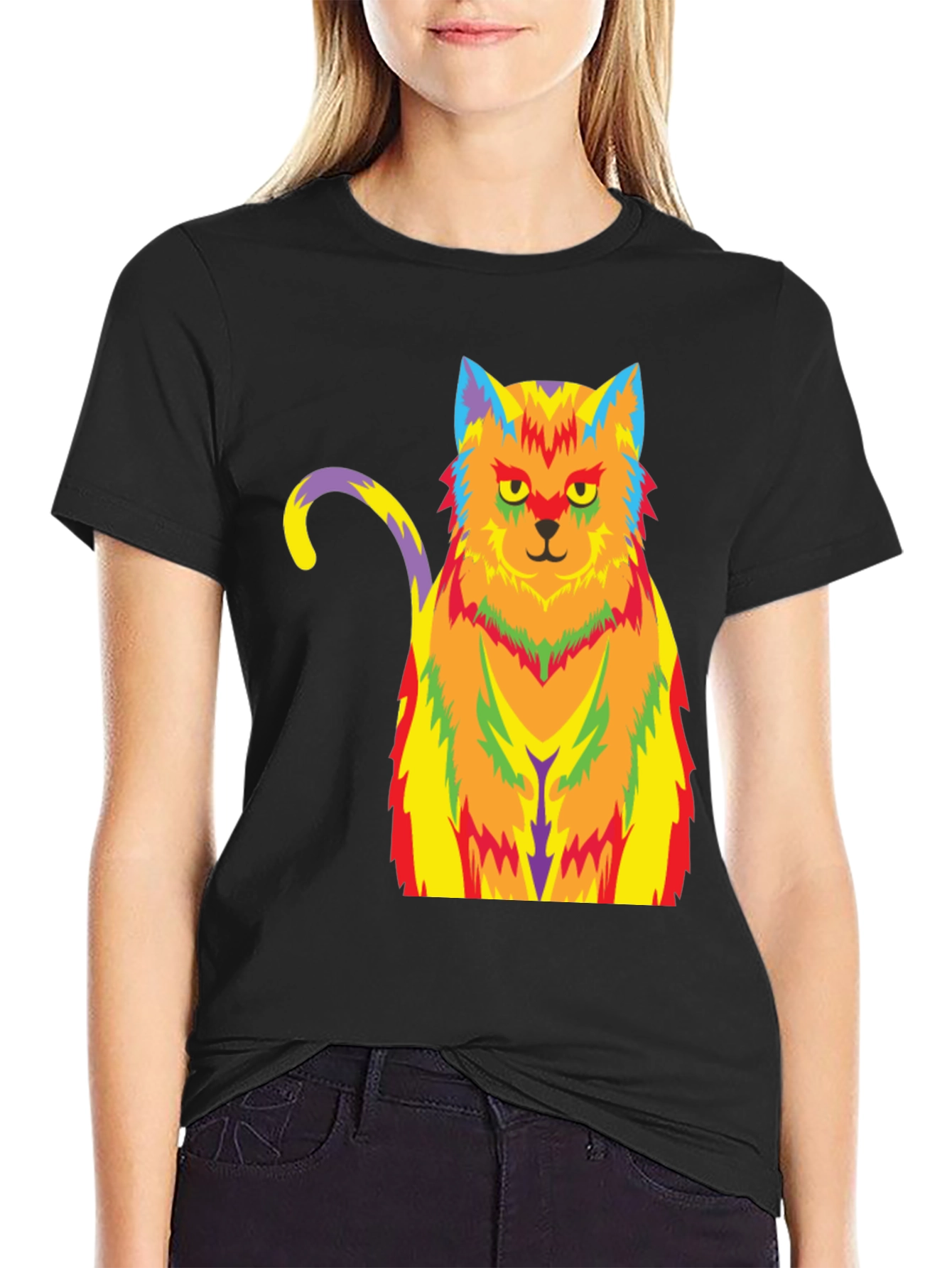 Psychedelic Cat Graphic Tee - Unisex Black T-Shirt