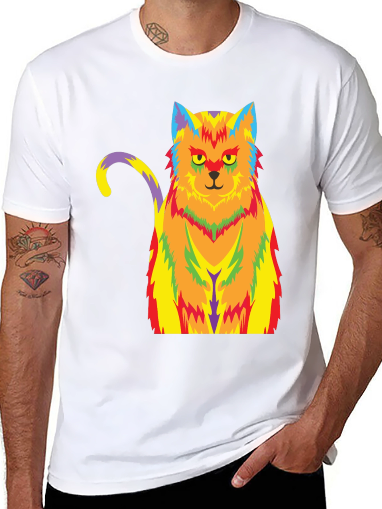 Psychedelic Cat Graphic Tee - Unisex Black T-Shirt