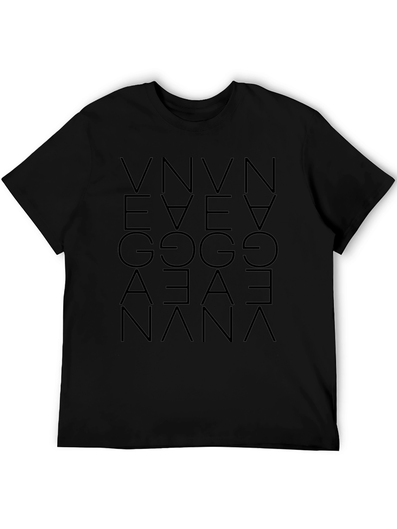 Abstract Geometric Letter Print Black T-Shirt