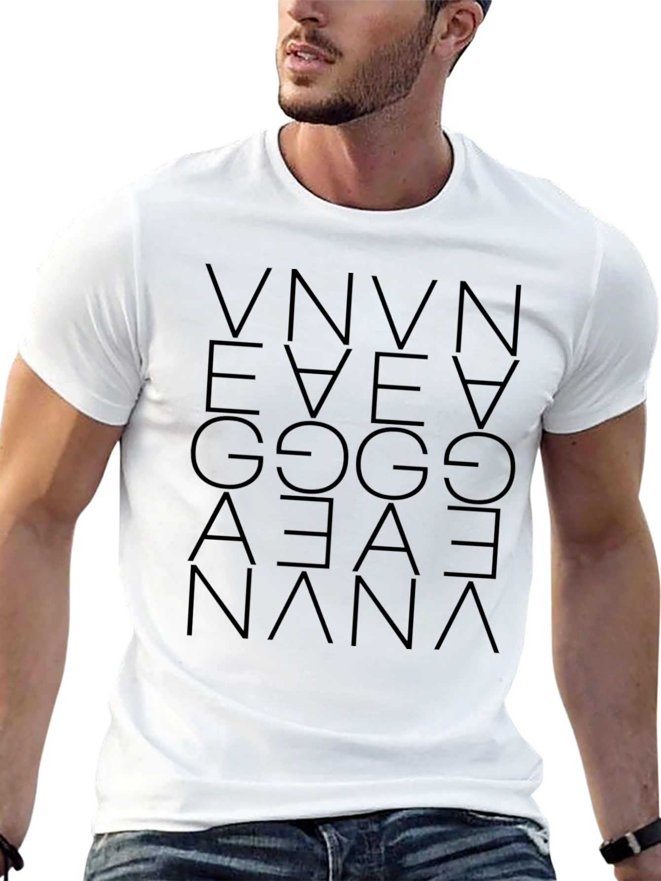 Abstract Geometric Letter Print Black T-Shirt
