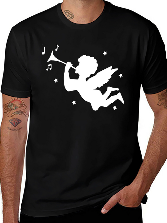 Angel Trumpet Graphic Tee - Stylish Black Cotton T-Shirt