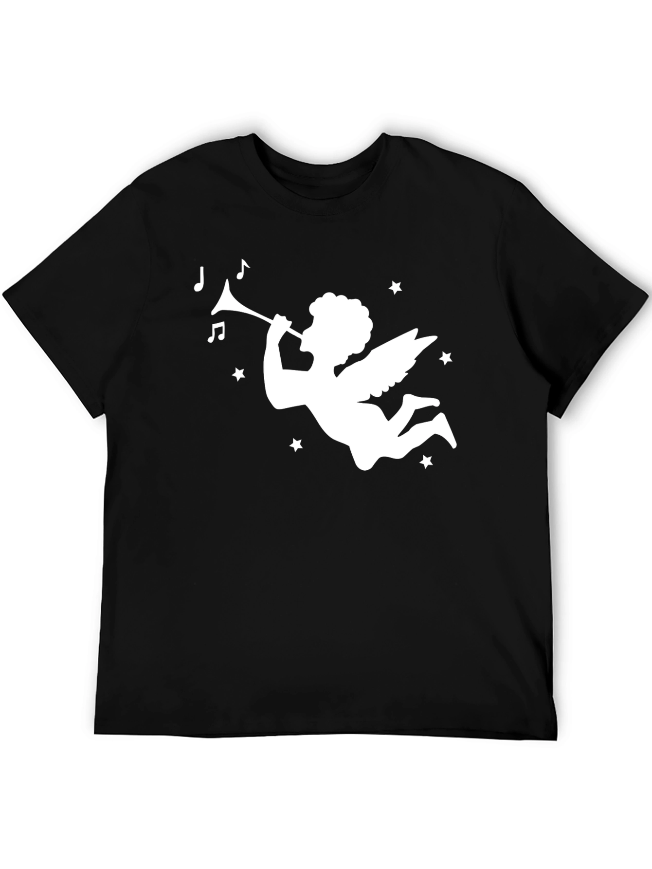 Angel Trumpet Graphic Tee - Stylish Black Cotton T-Shirt