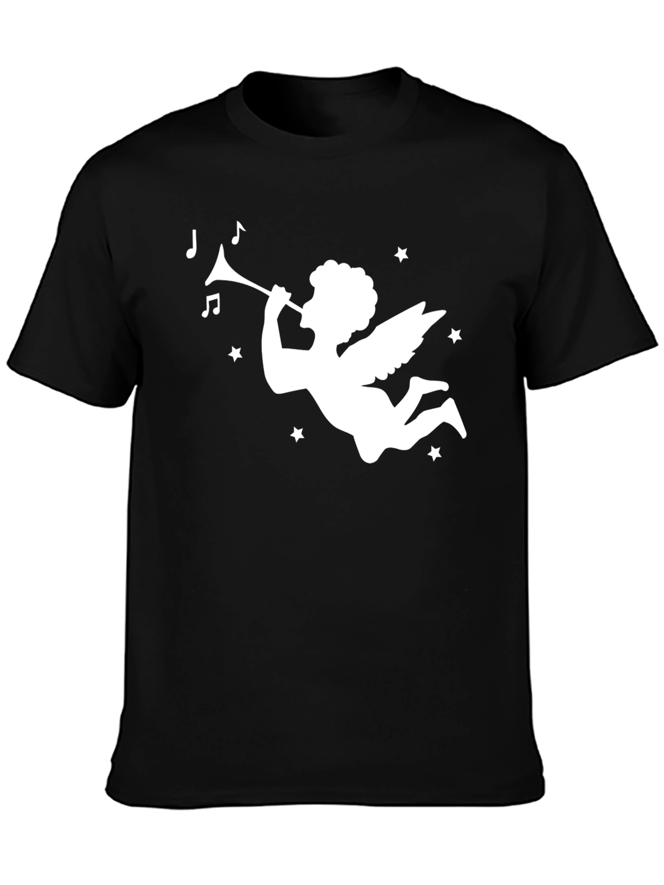 Angel Trumpet Graphic Tee - Stylish Black Cotton T-Shirt