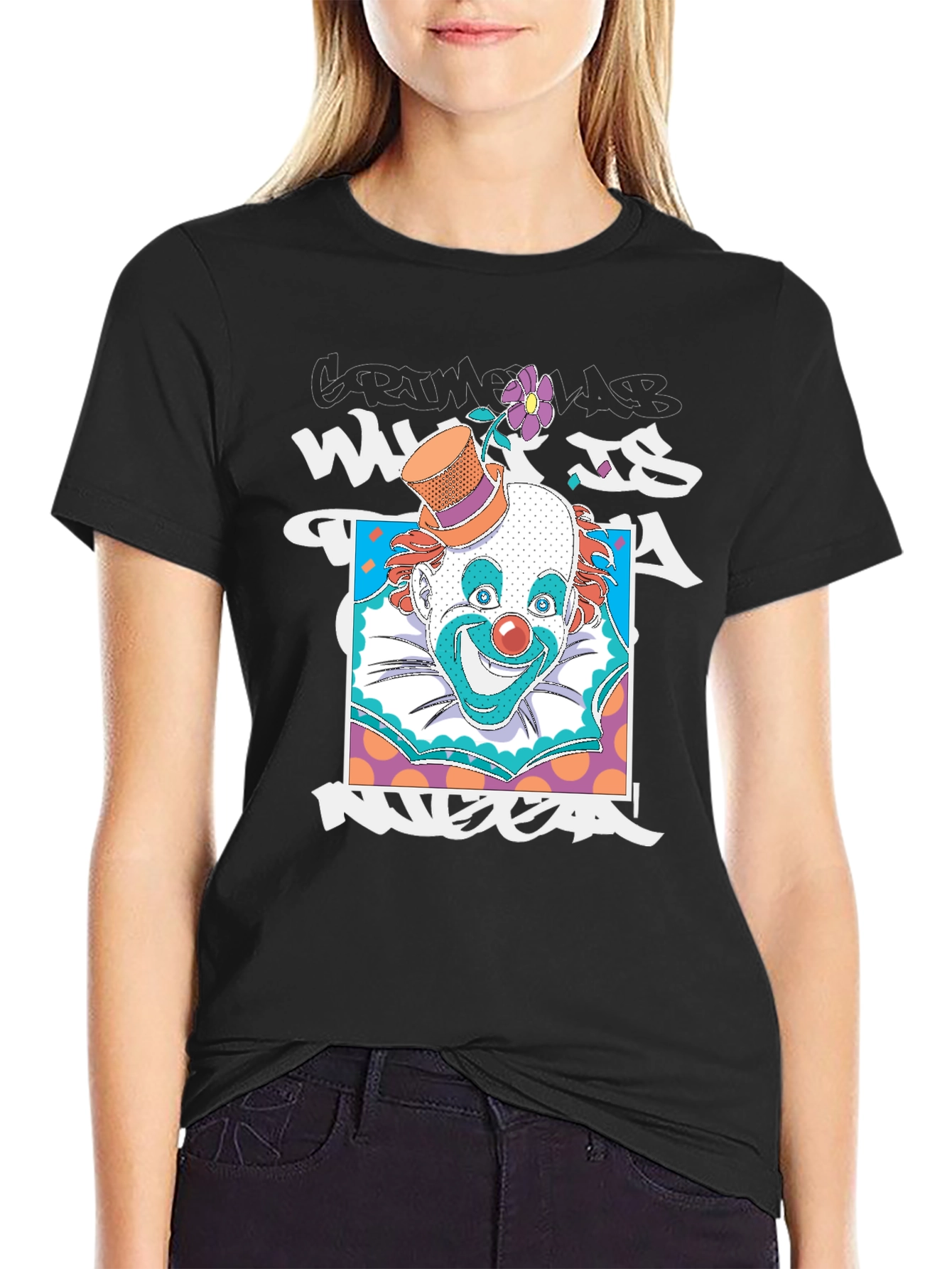 Clown Graphic Print Black T-Shirt