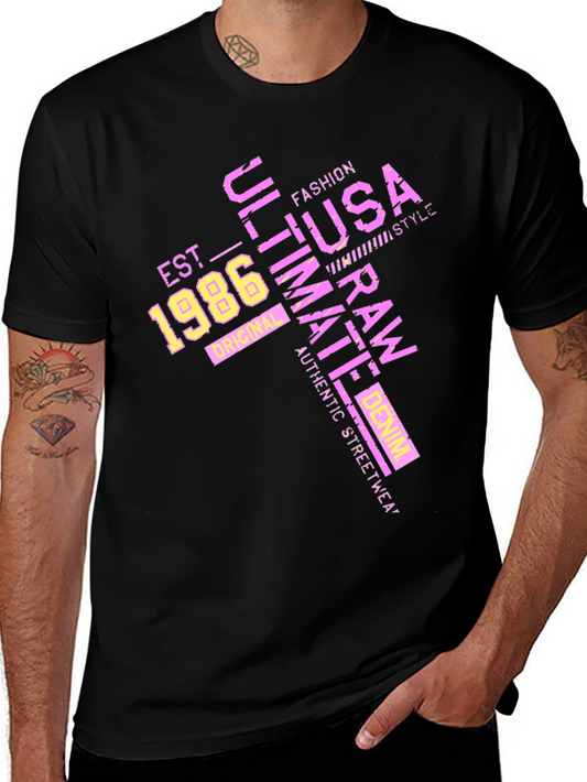 Retro USA Graphic Tee - Est. 1986 Black T-Shirt