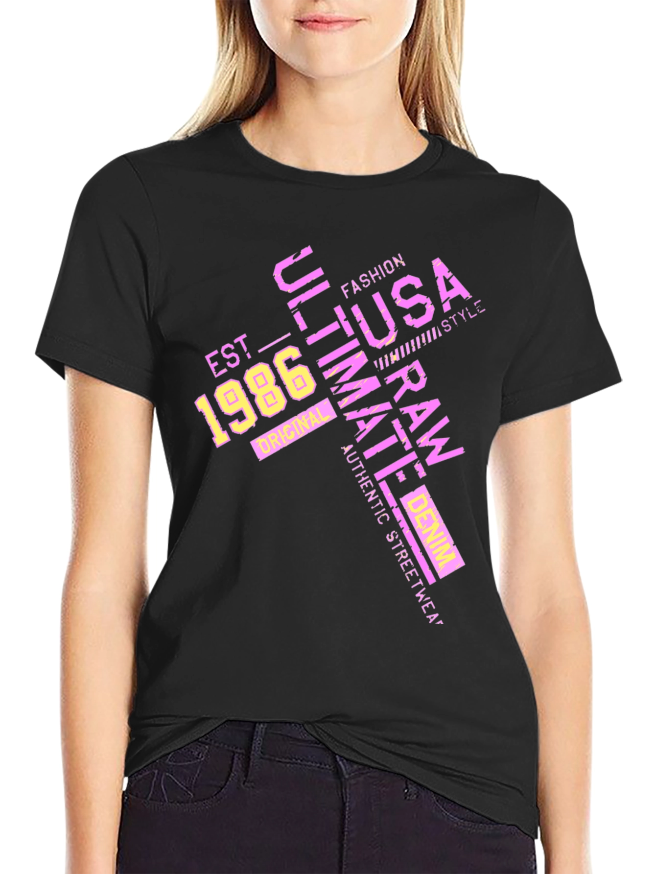 Retro USA Graphic Tee - Est. 1986 Black T-Shirt