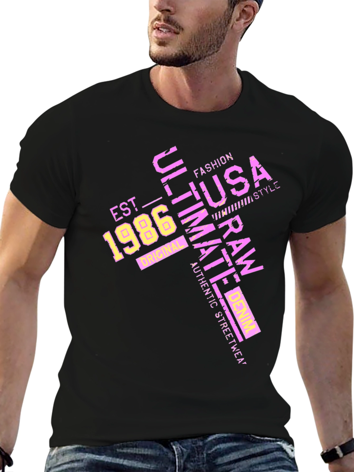 Retro USA Graphic Tee - Est. 1986 Black T-Shirt