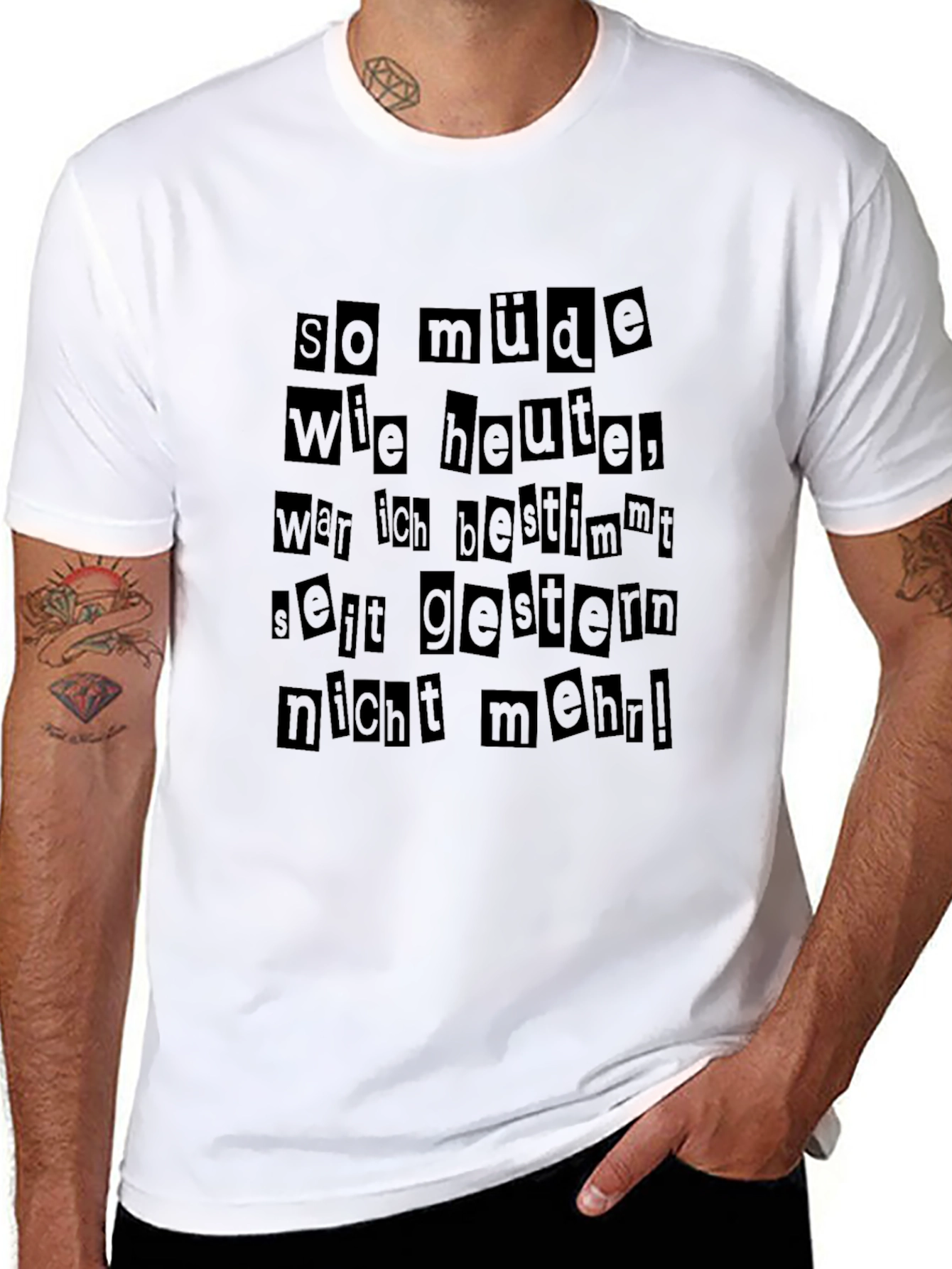 So Müde German Text Black T-Shirt