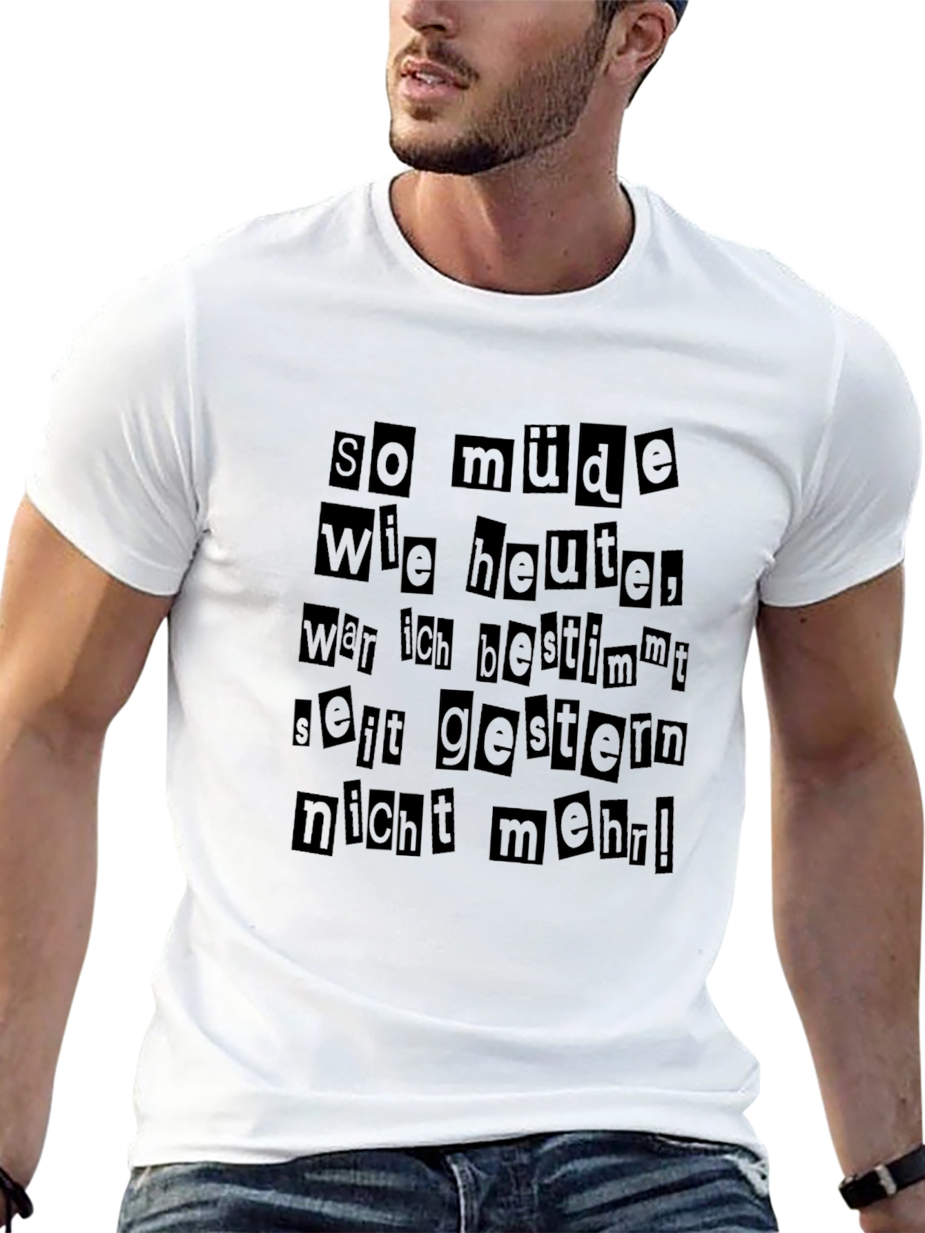 So Müde German Text Black T-Shirt