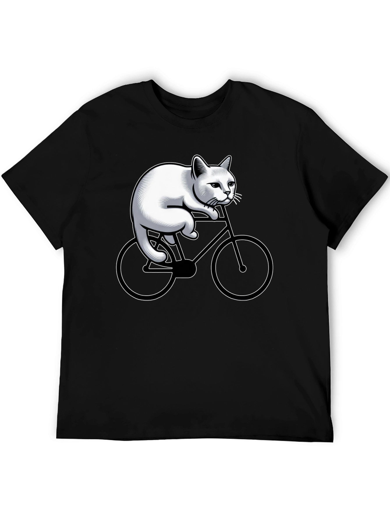 Cat On Bike Graphic T-Shirt - Black