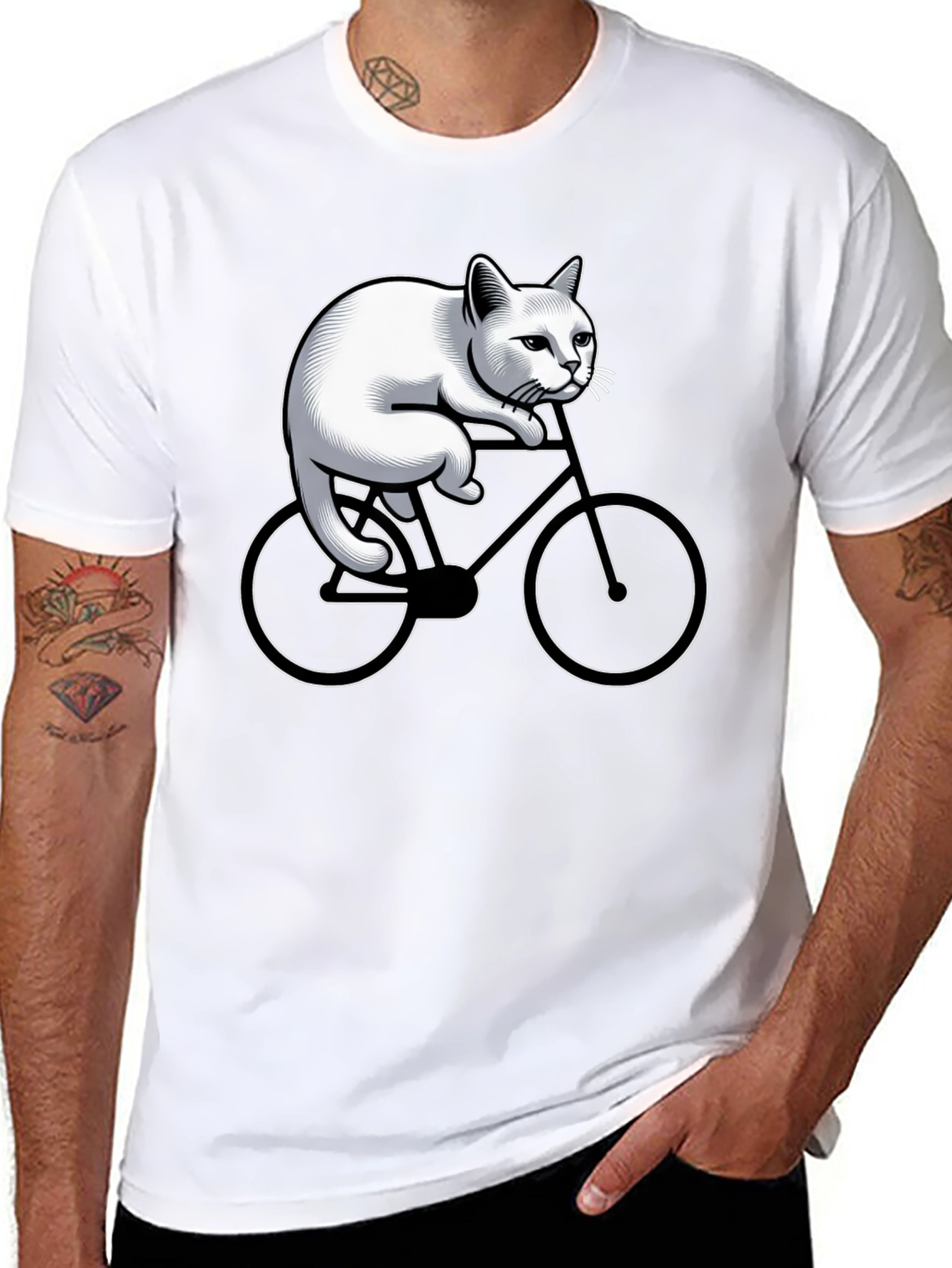 Cat On Bike Graphic T-Shirt - Black