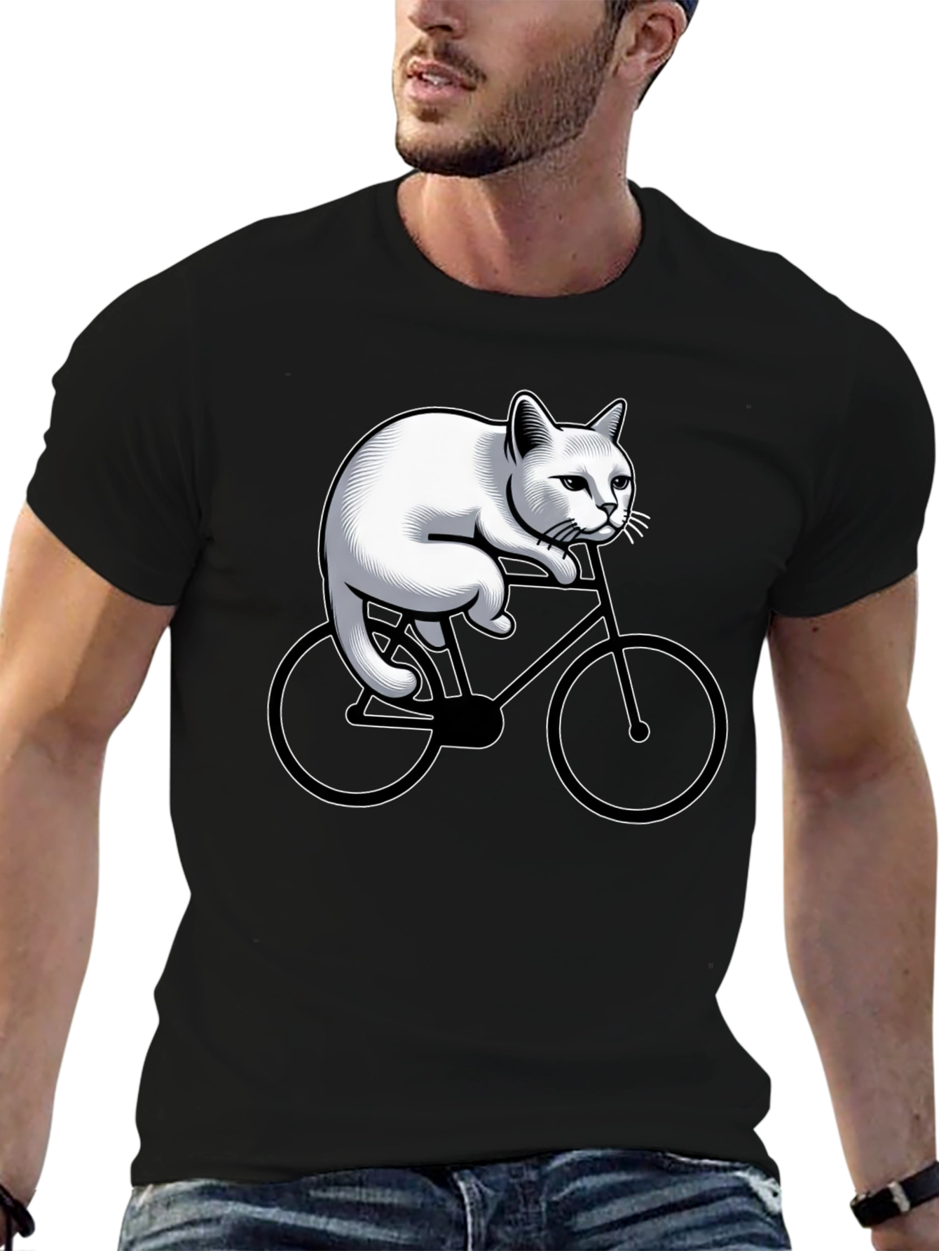 Cat On Bike Graphic T-Shirt - Black