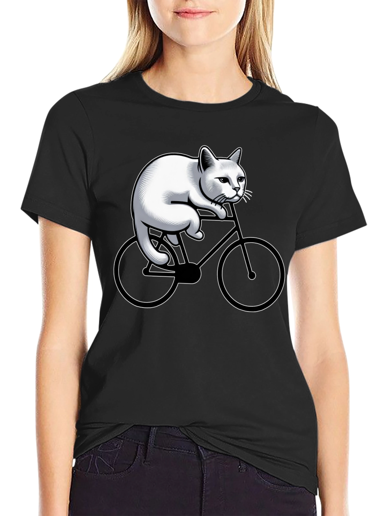 Cat On Bike Graphic T-Shirt - Black