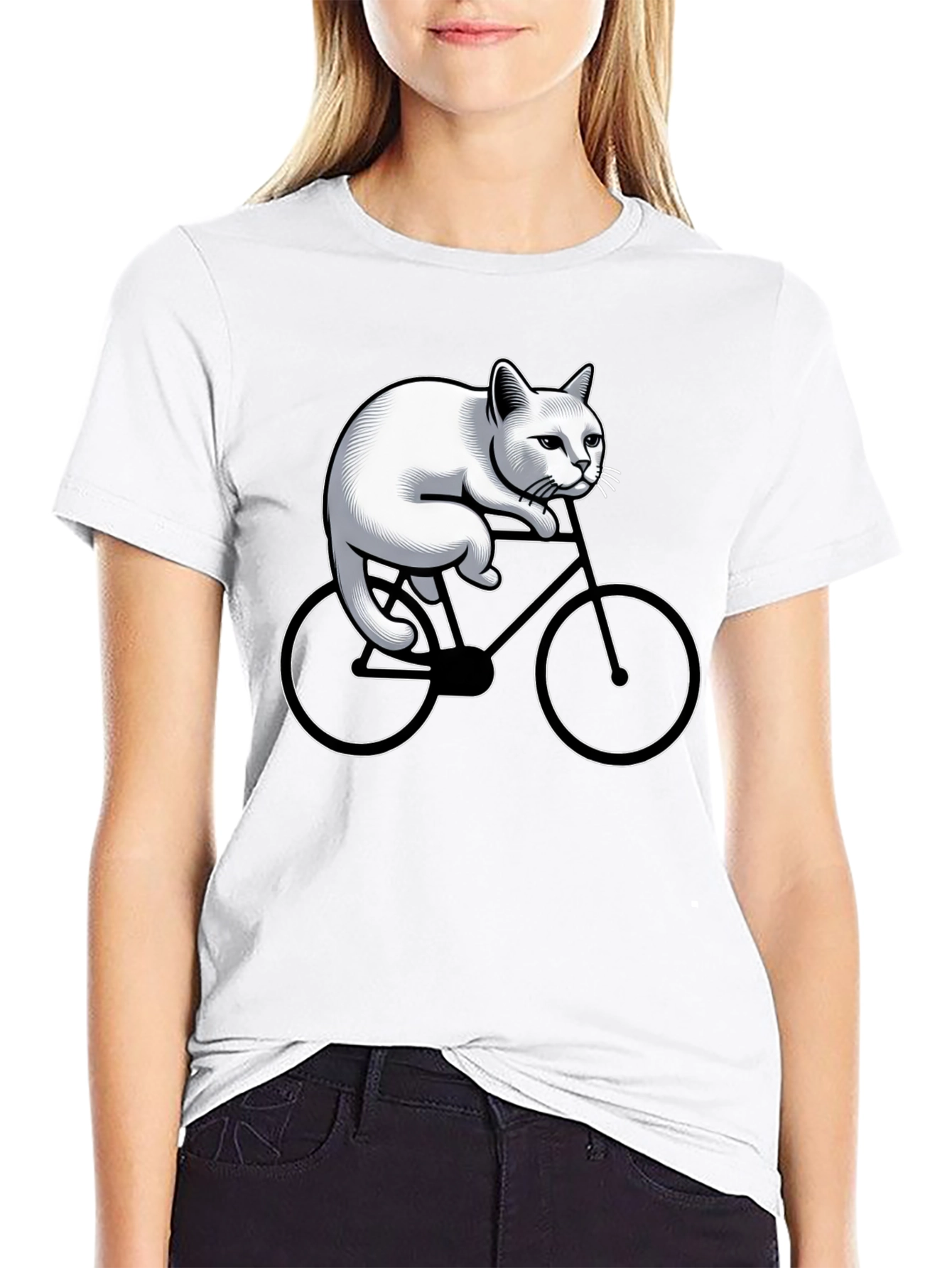 Cat On Bike Graphic T-Shirt - Black