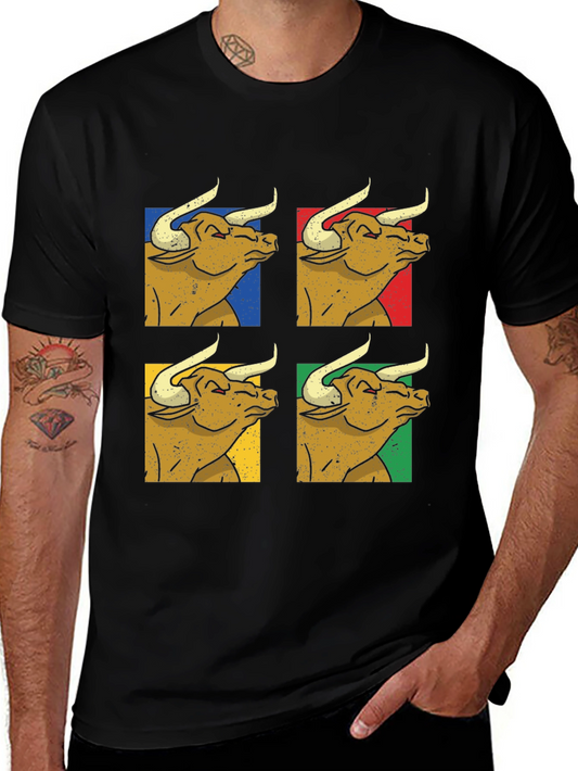 Bull Design Tee - Colorful Pop Art Style