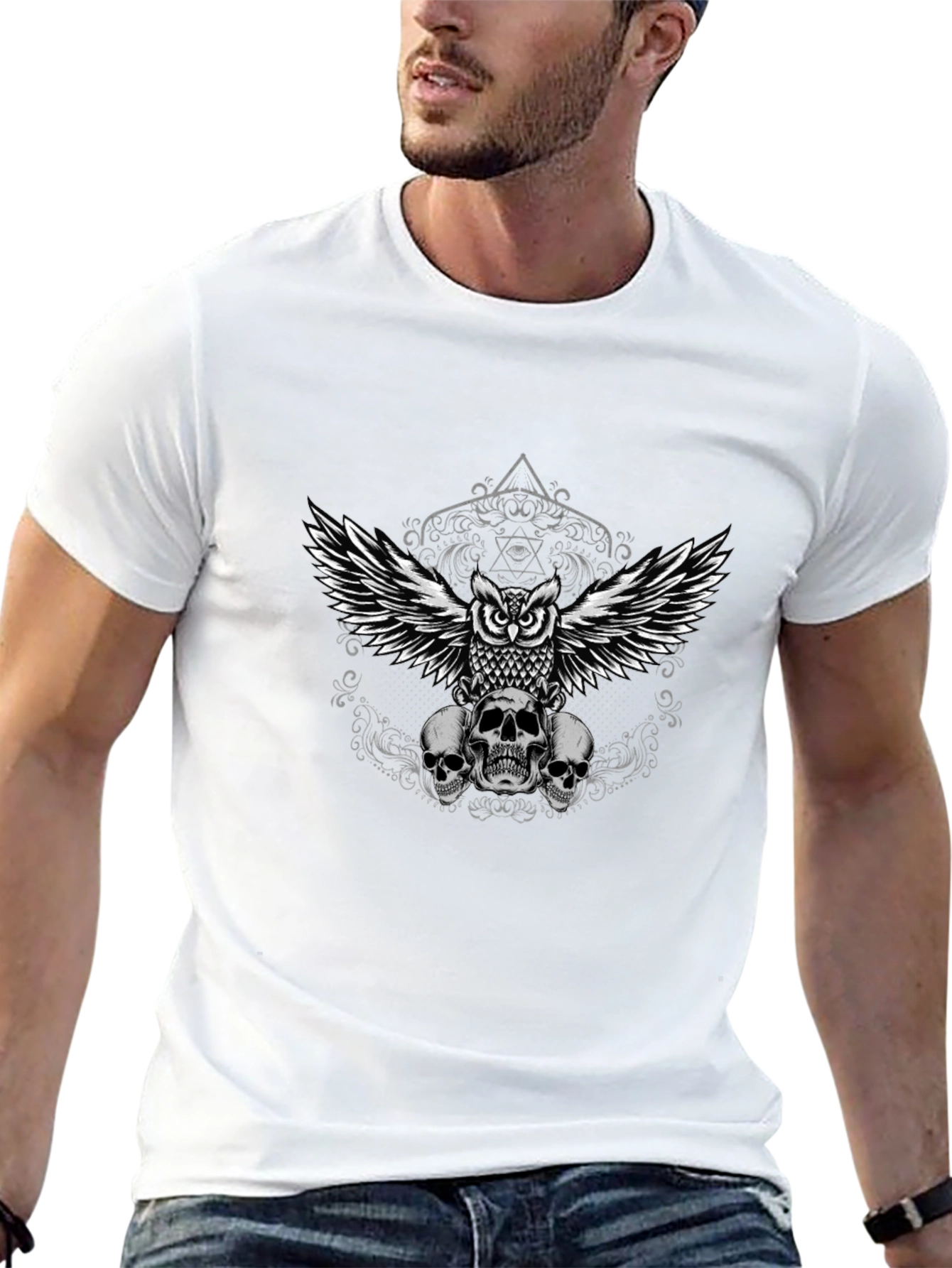Owl and Skulls Graphic Tee - Mens Black T-Shirt