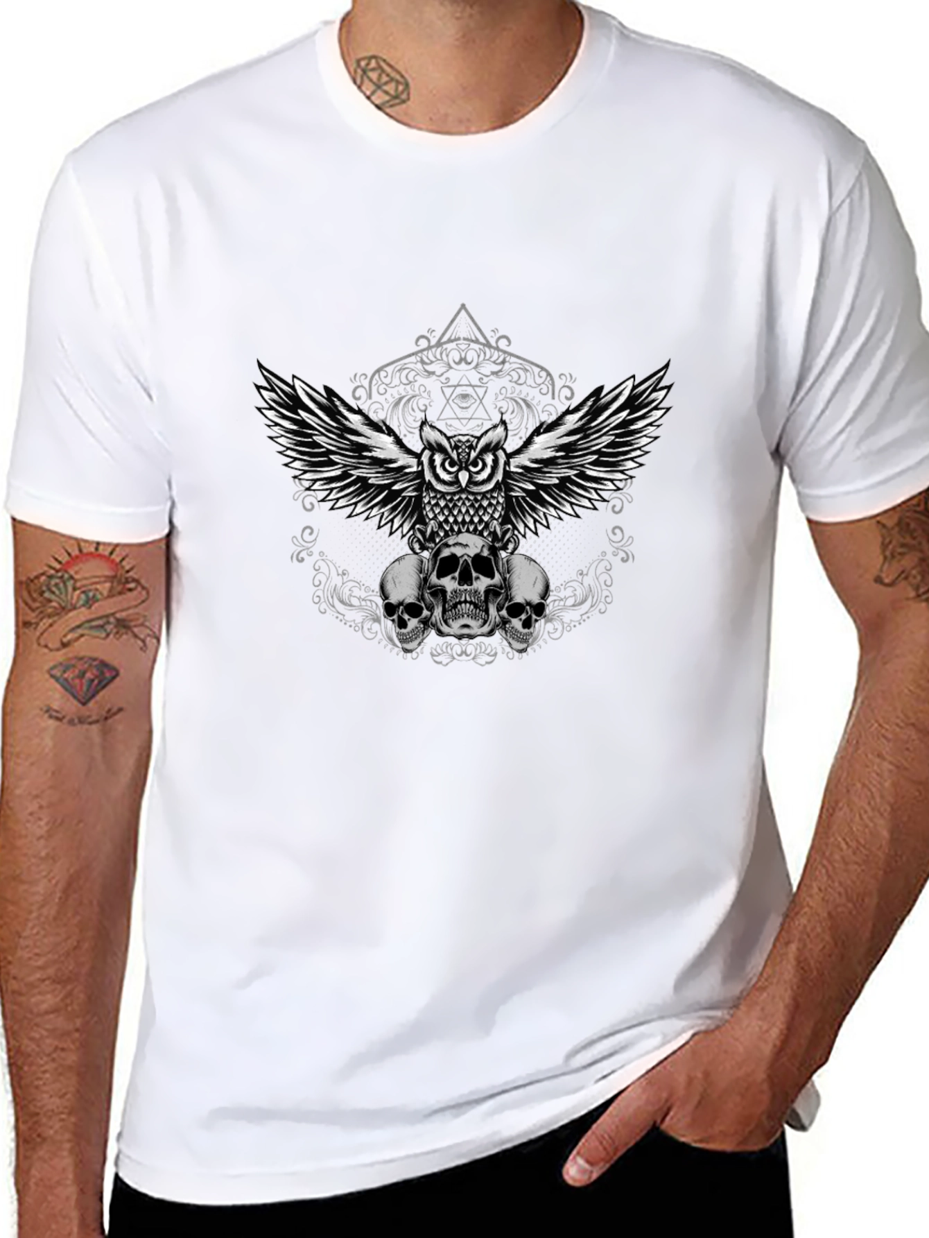 Owl and Skulls Graphic Tee - Mens Black T-Shirt