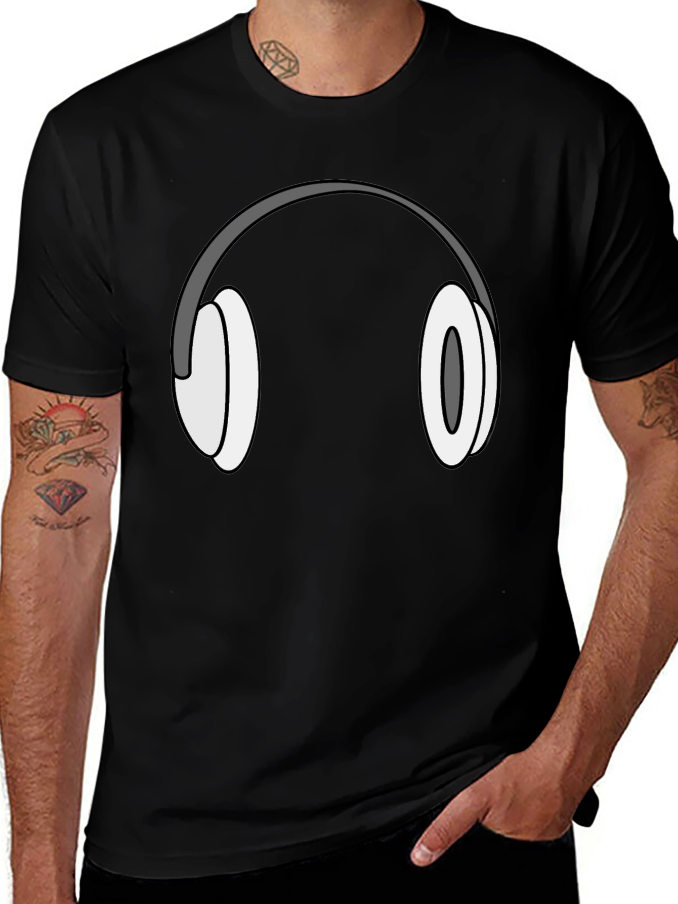 Headphone Graphic T-Shirt - Black Cotton Tee