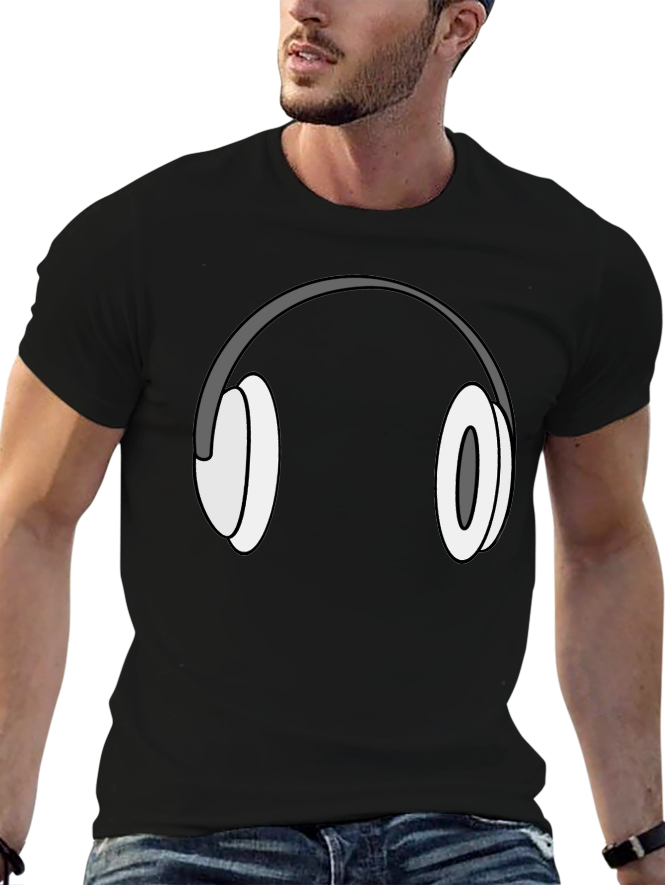 Headphone Graphic T-Shirt - Black Cotton Tee