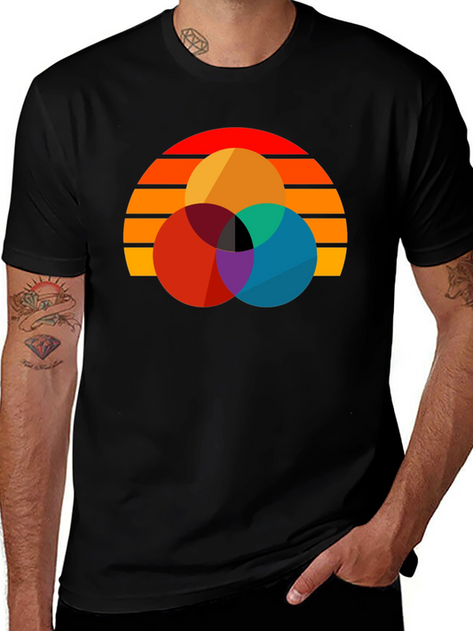 Retro Color Circle Graphic Tee - Stylish Unisex T-Shirt