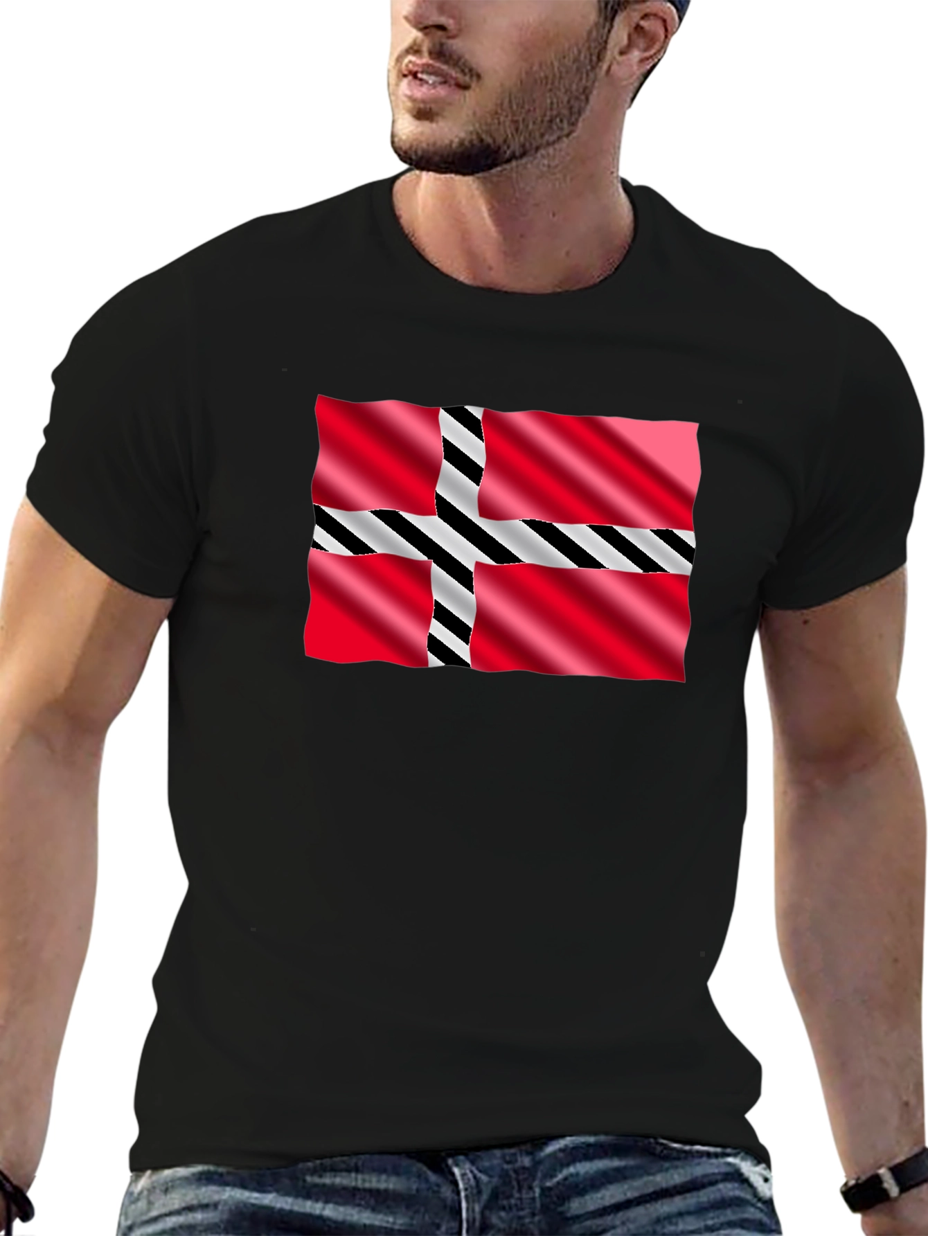 Nordic Flag Graphic Tee - Black Casual T-Shirt