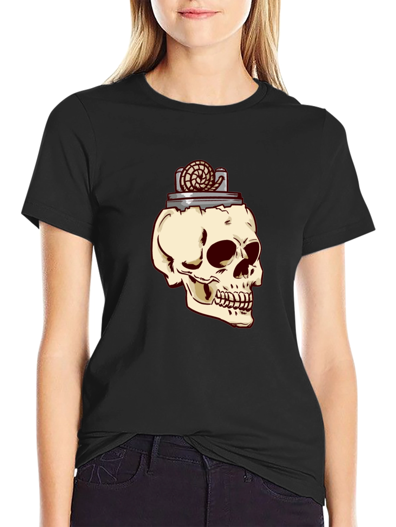 Skull & Lighter Graphic T-Shirt - Casual Style