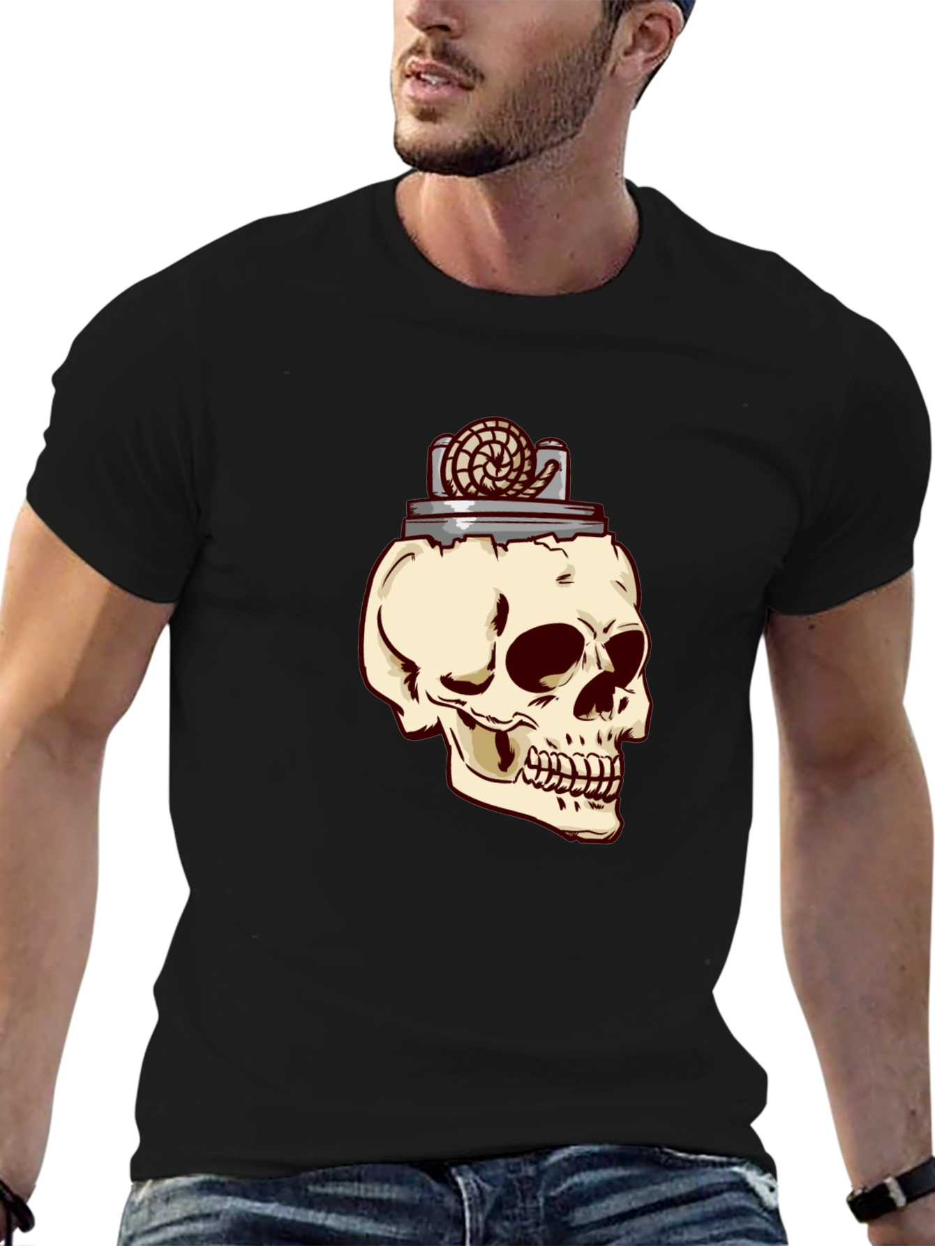 Skull & Lighter Graphic T-Shirt - Casual Style