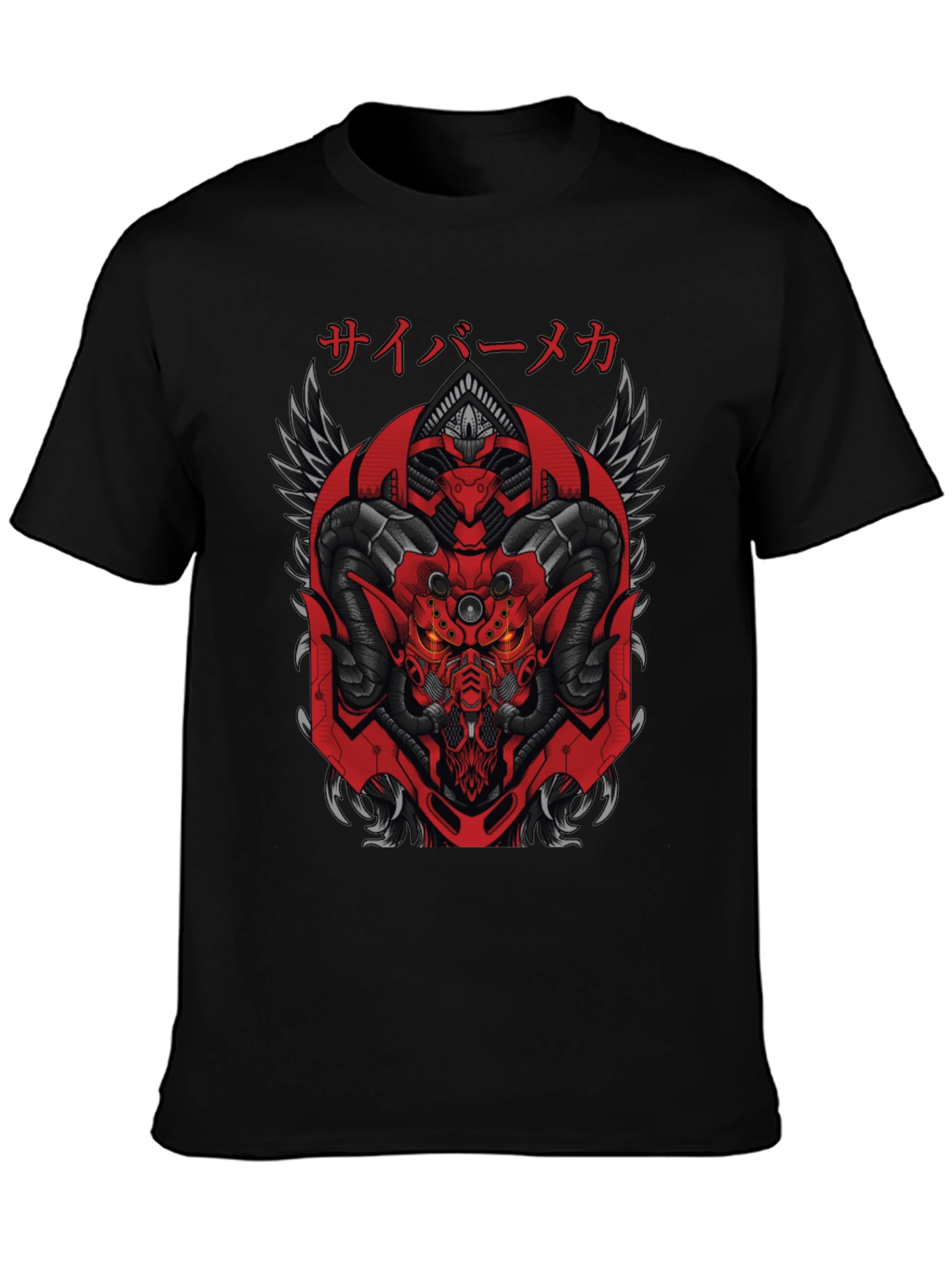 Cyber Mecha Demon Graphic Tee - Black