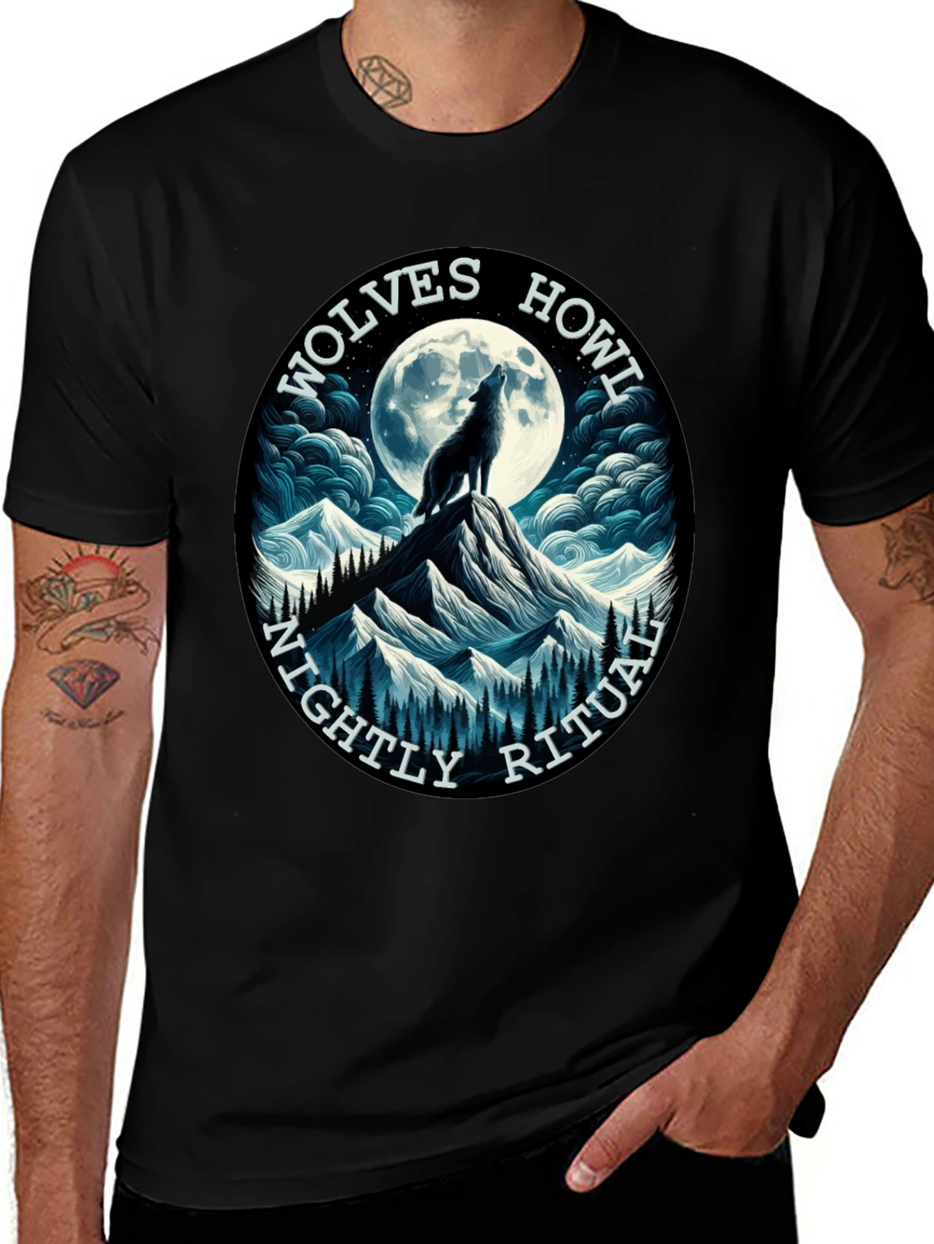 Wolves Howl Nightly Ritual Black Graphic T-Shirt