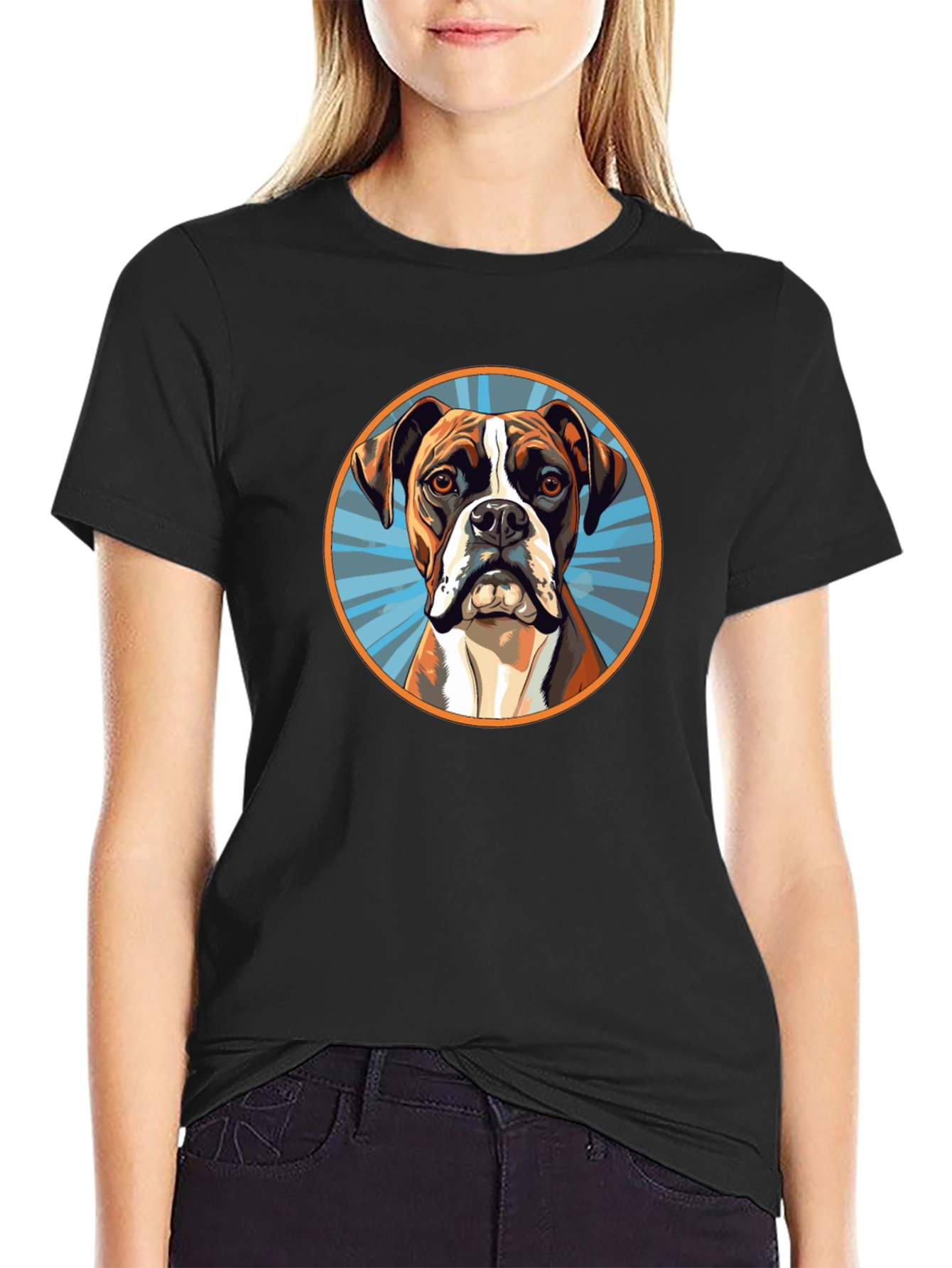 Boxer Dog Graphic Tee - Black Cotton Blend